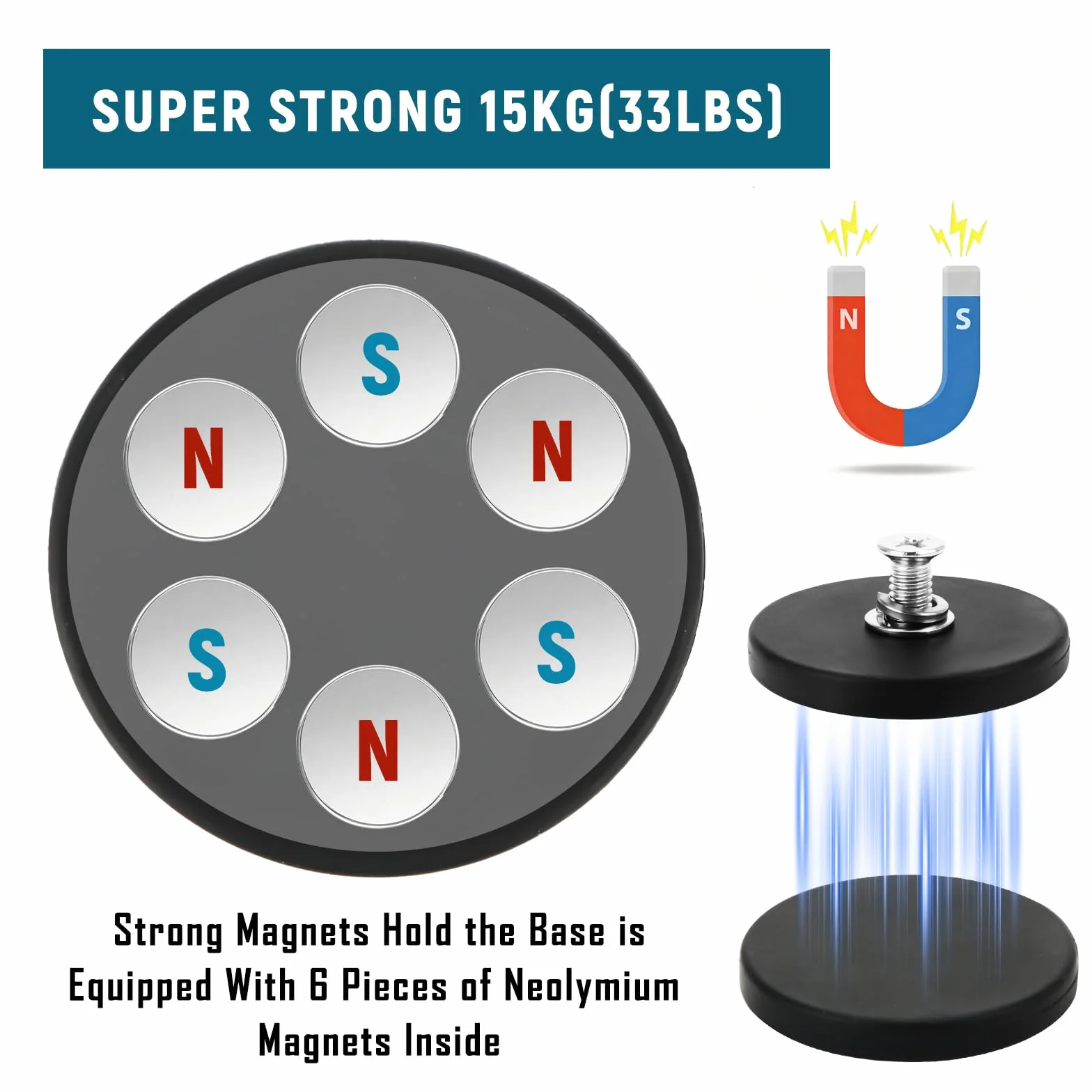 Magnesy gumowane antypoślizgowe 43 mm 8 sztuk neodymowe ze śrubami M4 siła 15 kg