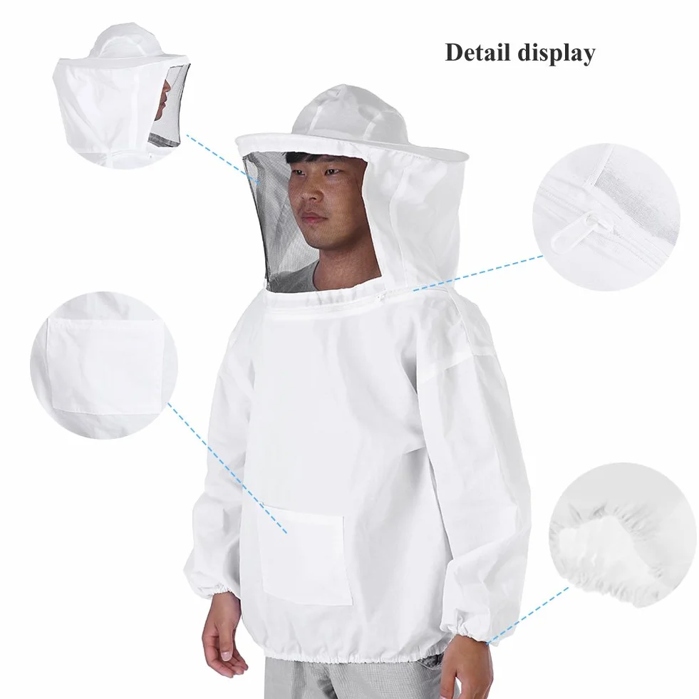 Kombinezon Pszczelarski Profesjonalny z Czapką i Welonem, Biała Bawełna, Odzież Ochronna, Narzędzia Pszczelarskie dla Mężczyzn i Kobiet