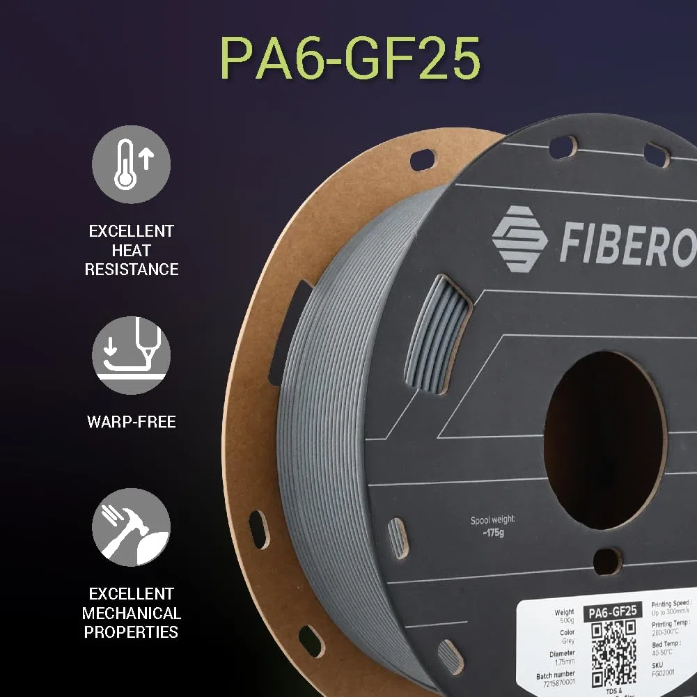 Polymaker Fiberon PA6-GF filament, 1,75 mm, szary, 500 g, ulepszona szpula kartonowa