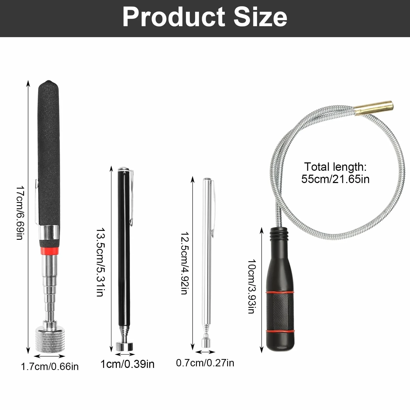 4 sztuki magnetycznych prętów teleskopowych, magnes teleskopowy, 550 mm, elastyczny podnośnik magnetyczny, chwytak magnetyczny do przenoszenia małych części, części samochodowych, przedmiotów