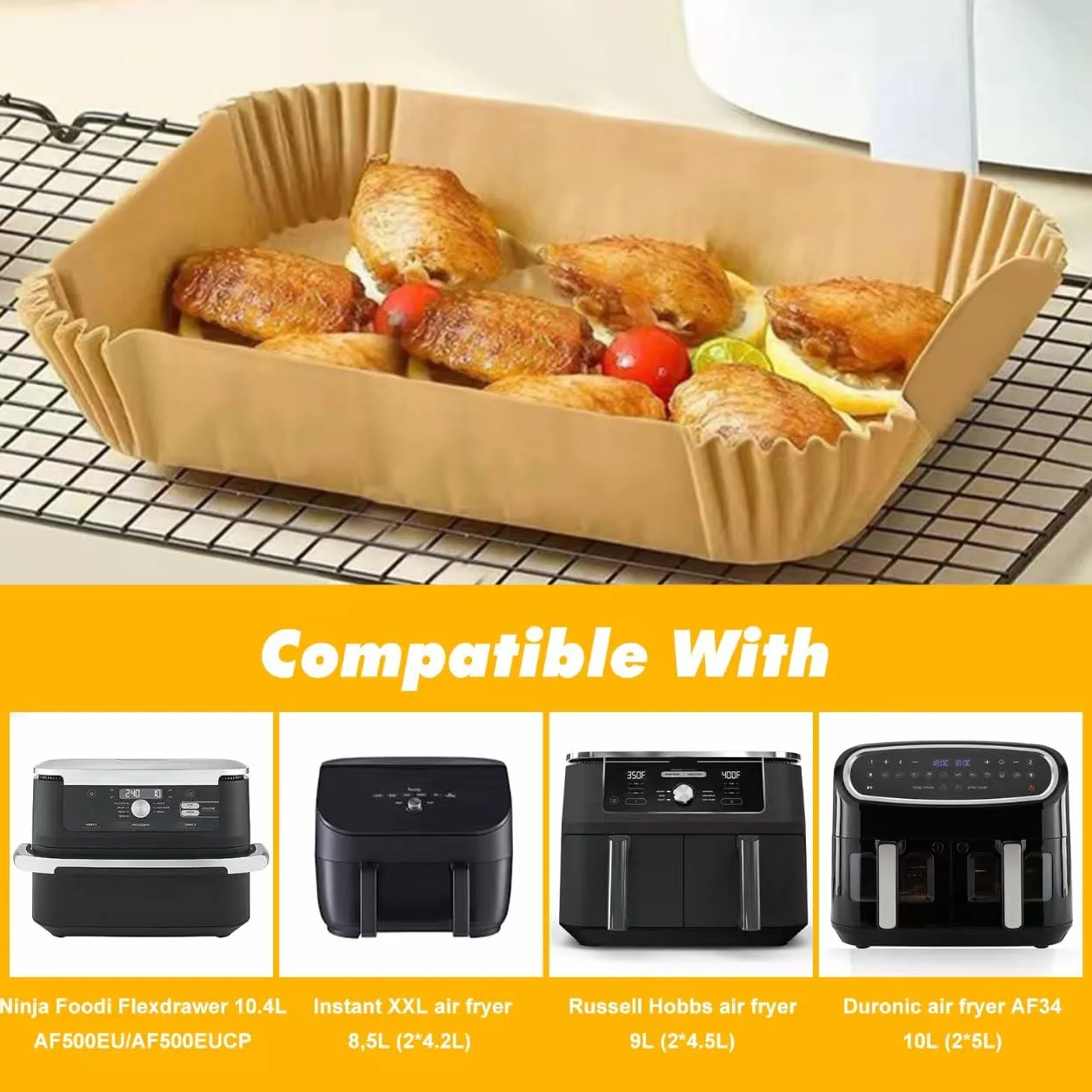 150 Sztuk Papieru Do Pieczenia Airfryer, Papier Do Airfryer Kompatybilny z COSORI Dual Blaze/TwinFry XXL 10L, Duronic AF34 10L, Instant XXL 8.5L, Ometa 9L – 100 Sztuk na 5.2L + 50 Sztuk na 10.4L/10L