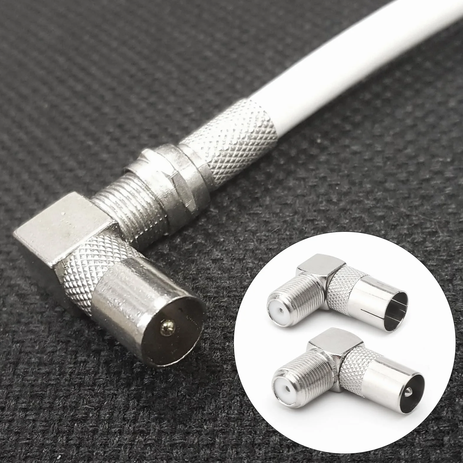 Adapter koncentryczny RF 90° gniazdo F do anteny telewizyjnej i satelitarnej
