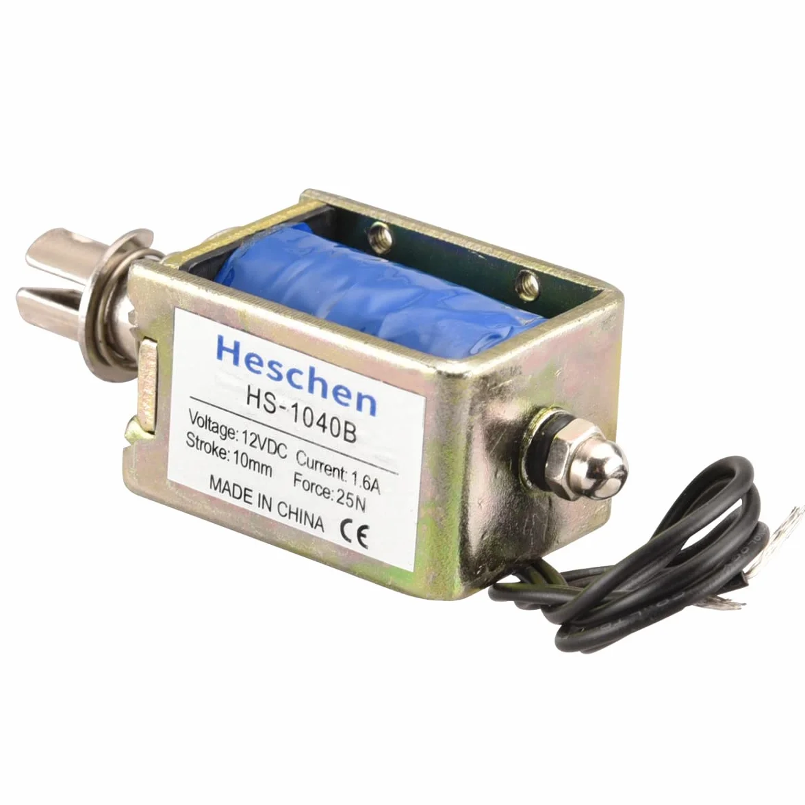 Heschen Elektromagnes elektromagnetyczny, HS-1040B, DC12V 1.6A 25N, skok 10mm, zamek do drzwi z otwartą ramą typu Push Pull