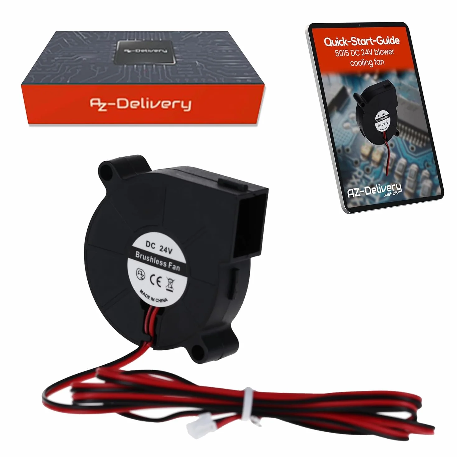 AZDelivery 2 x 5015 DC 24 V wentylator radiowy, 50 x 50 x 15 mm, bezszczotkowy mini dmuchawa do chłodzenia elektronicznego, drukarki 3D, urządzeń gospodarstwa domowego – cichy i wydajny, przyłącze 2