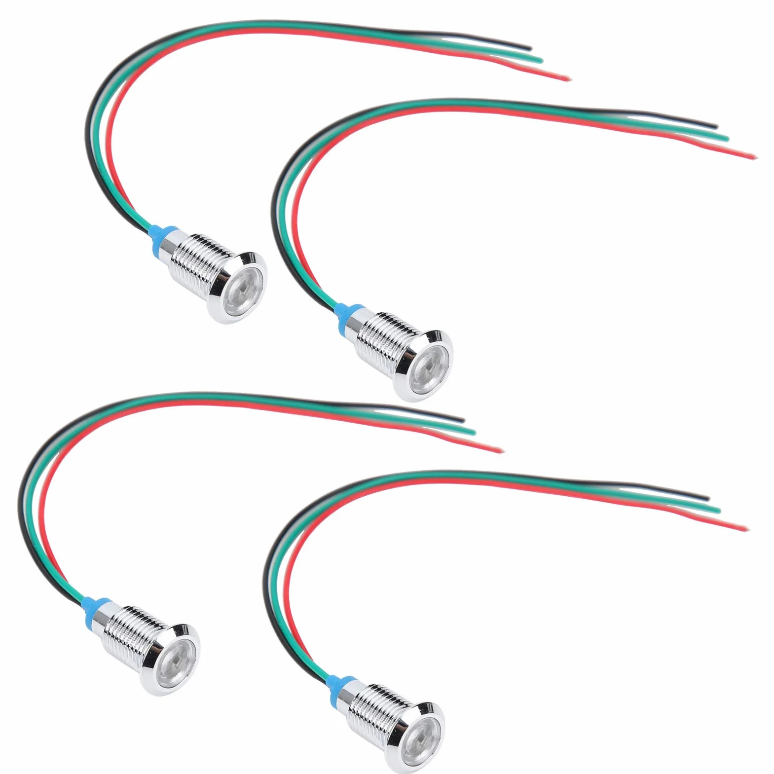 Okrągłe Diody LED z Okablowaniem, 4 Zestawy Lampka Kontrolna LED 10 Mm 12 V do 24 V Podwójne Kolory Wspólna Katoda Wstępnie Okablowana Lampka Kontrolna LED (reg, Domowe żarówki LED (czerwony zielony)
