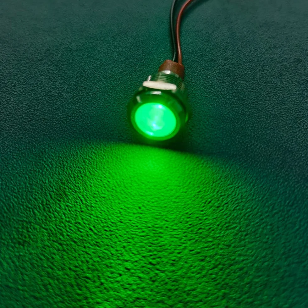 GUUZI 12mm Lampka Kontrolna LED 12-24V Wodoodporna Lampka Sygnalizacyjna Panel Metalowy Wskaźnik LED Lampka Sygnalizacyjna Mocowanie Panelu Głowica Płaska z Przewodami Srebrny Skorupa(Zielony, 4 szt)