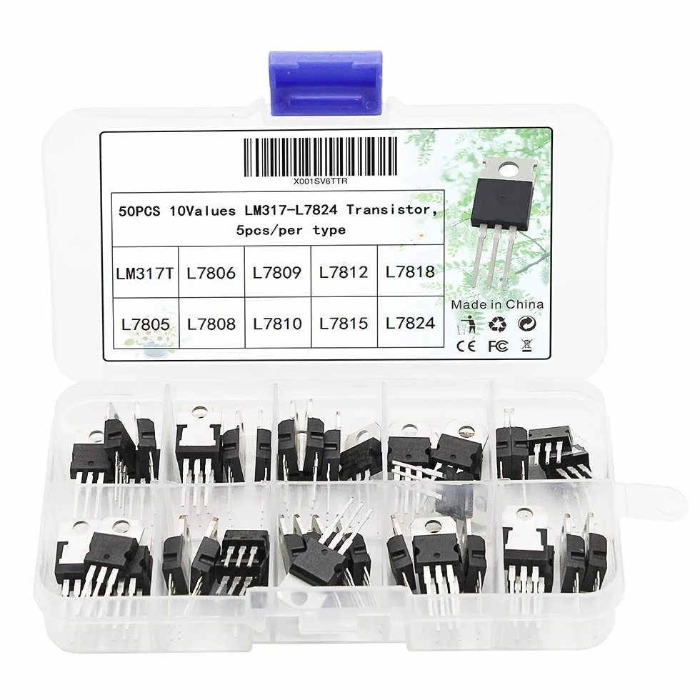 DollaTek 50 szt. 10 wartości LM317T-L7824 regulator napięcia tranzystora zestaw asortymentu pudełko zestaw 3-pinowy zacisk T0-220 tranzystory do naprawy DIY