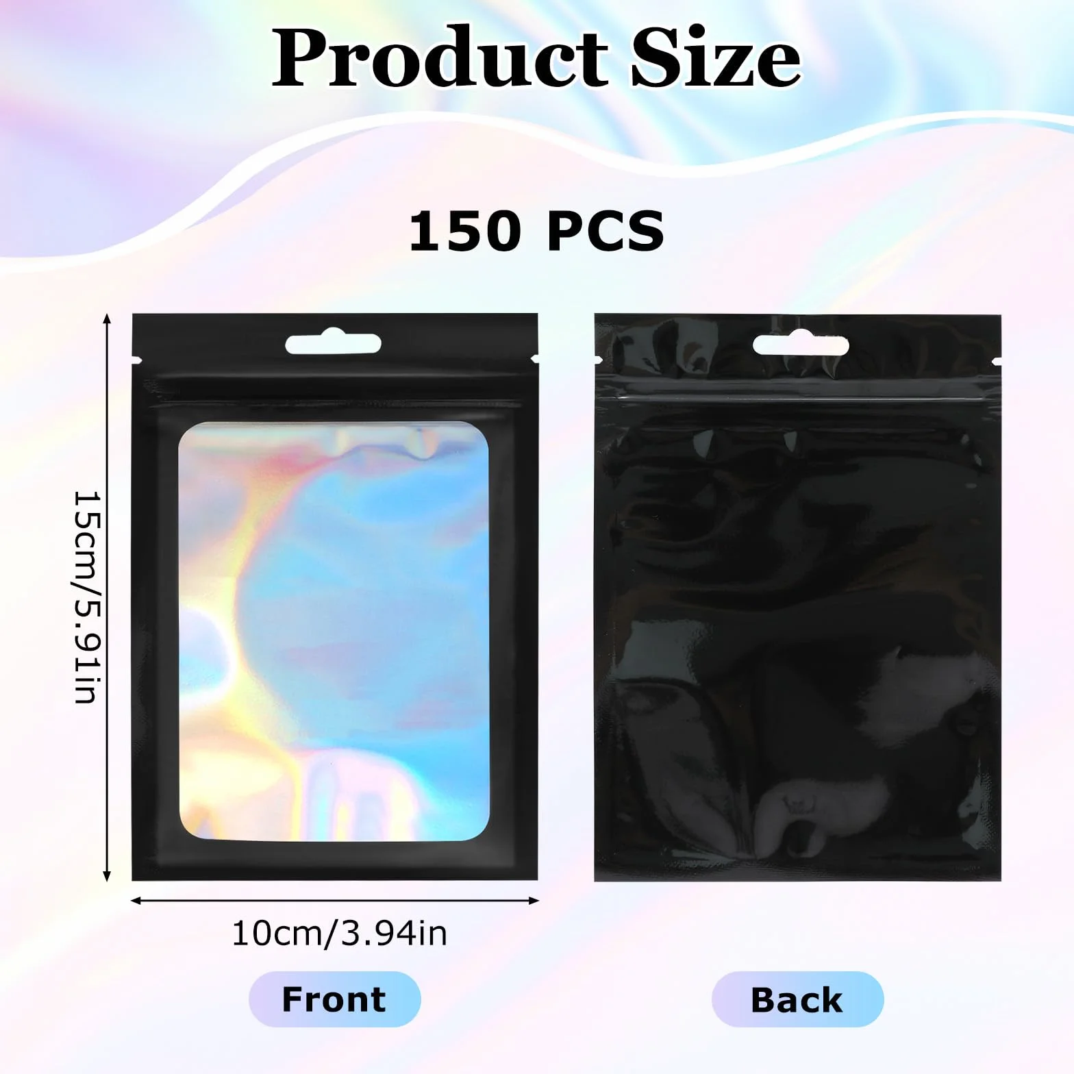 Mylar Bags 150 sztuk 10 x 15 cm torebki strunowe z zamknięciem przezroczystym okienkiem czarne