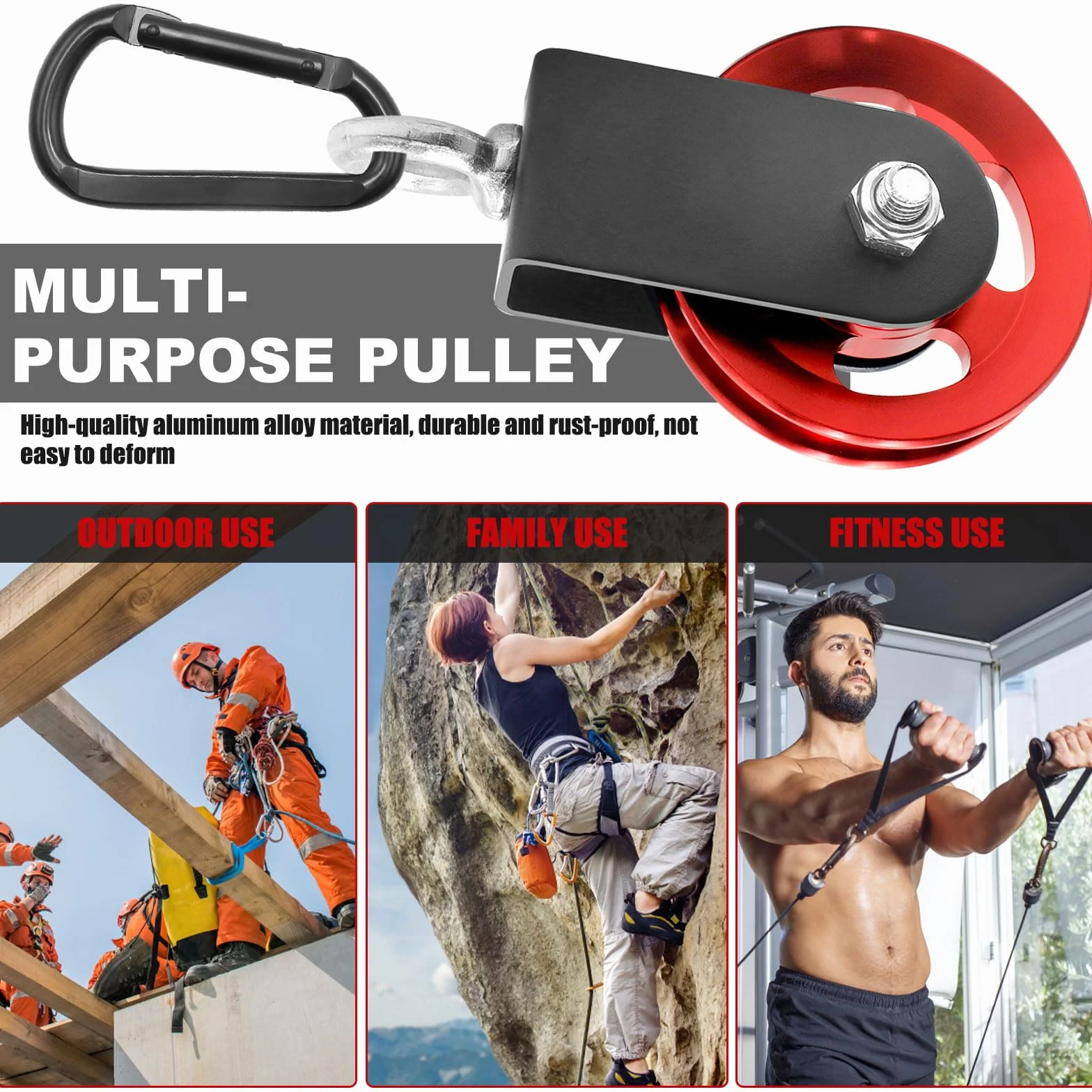 Rolka kierunkowa 90 mm, aluminiowa rolka zwrotna, rolka linowa fitness z uchwytem mocującym U, system kół pasowych, rolki kierunkowe do lin DIY