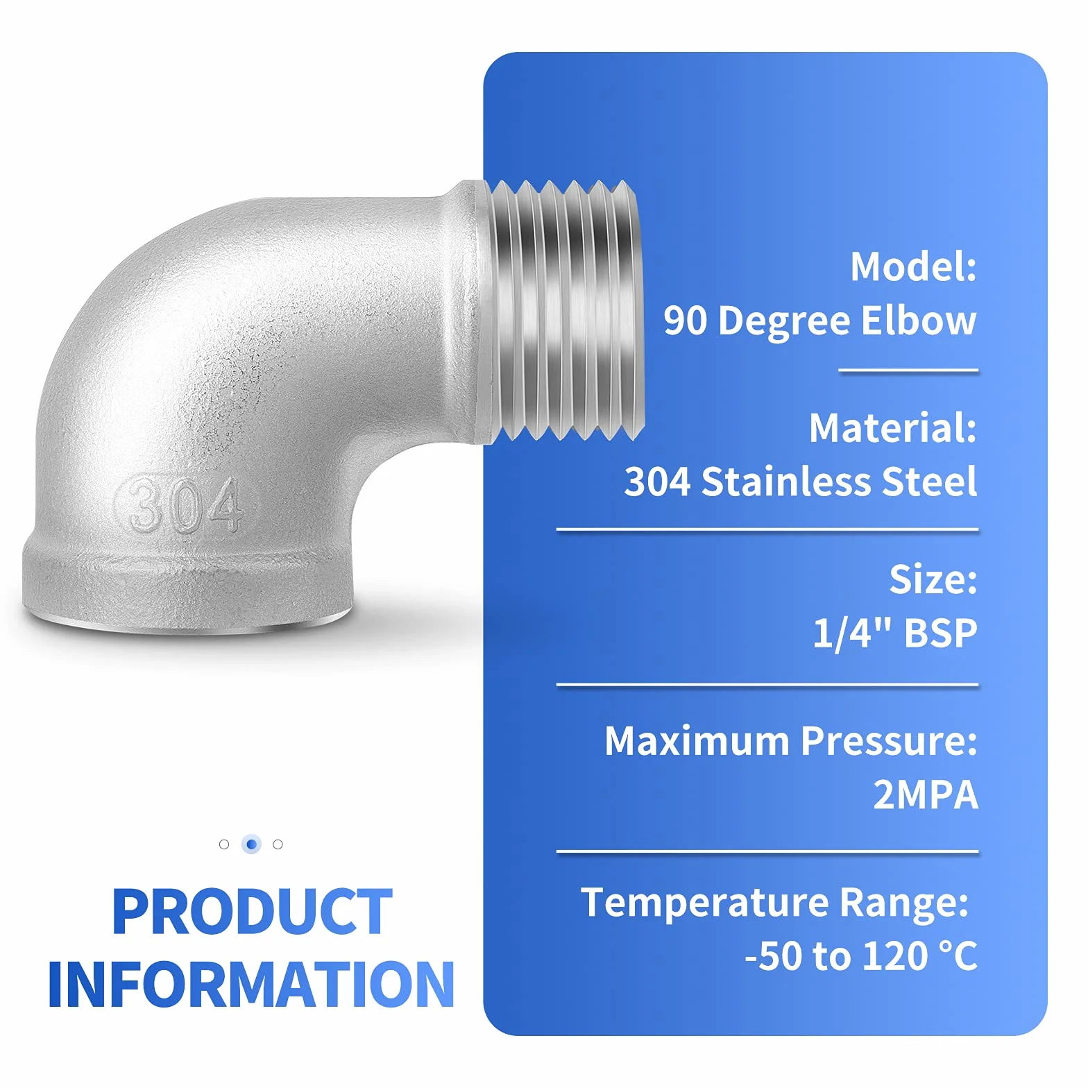 Złącza kolanowe 90° ze stali nierdzewnej 304, BSP 1/4" męskie do 1/4" żeńskie