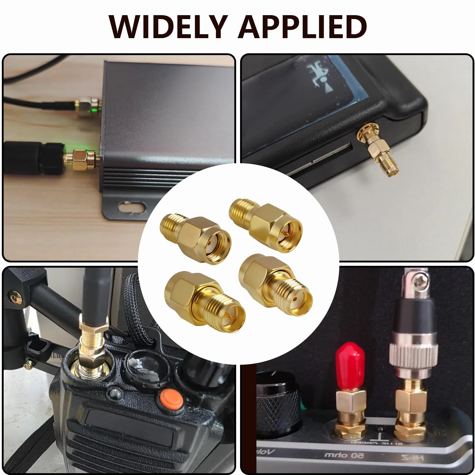 2 pary adapterów złącza RF, SMA męski na RP-SMA żeński i męski na męski, pozłacane złącza, kompatybilne z antenami Wi-Fi, wzmacniaczami sygnału