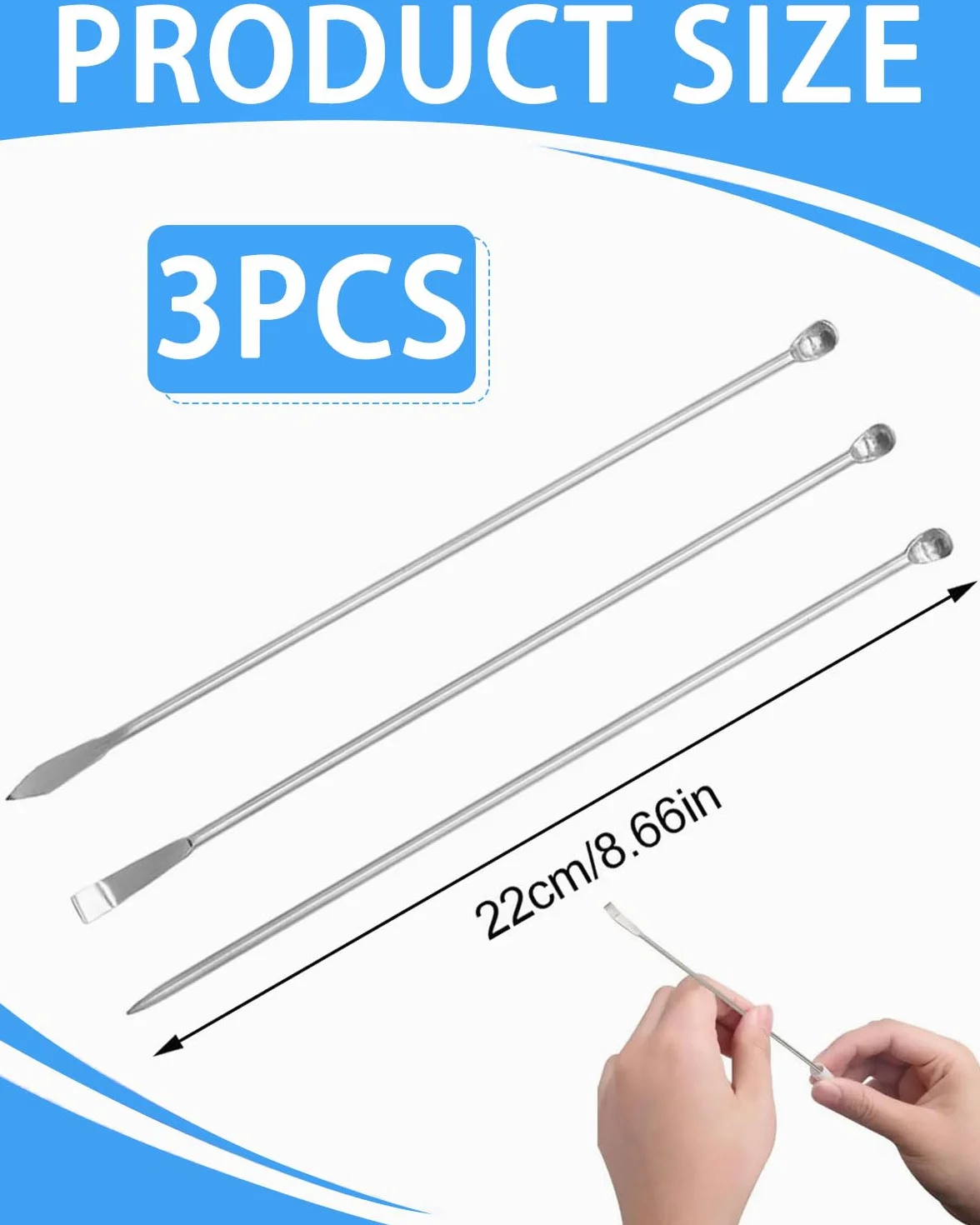 Szpatułka laboratoryjna 22 cm stal nierdzewna podwójna głowica 3 sztuki