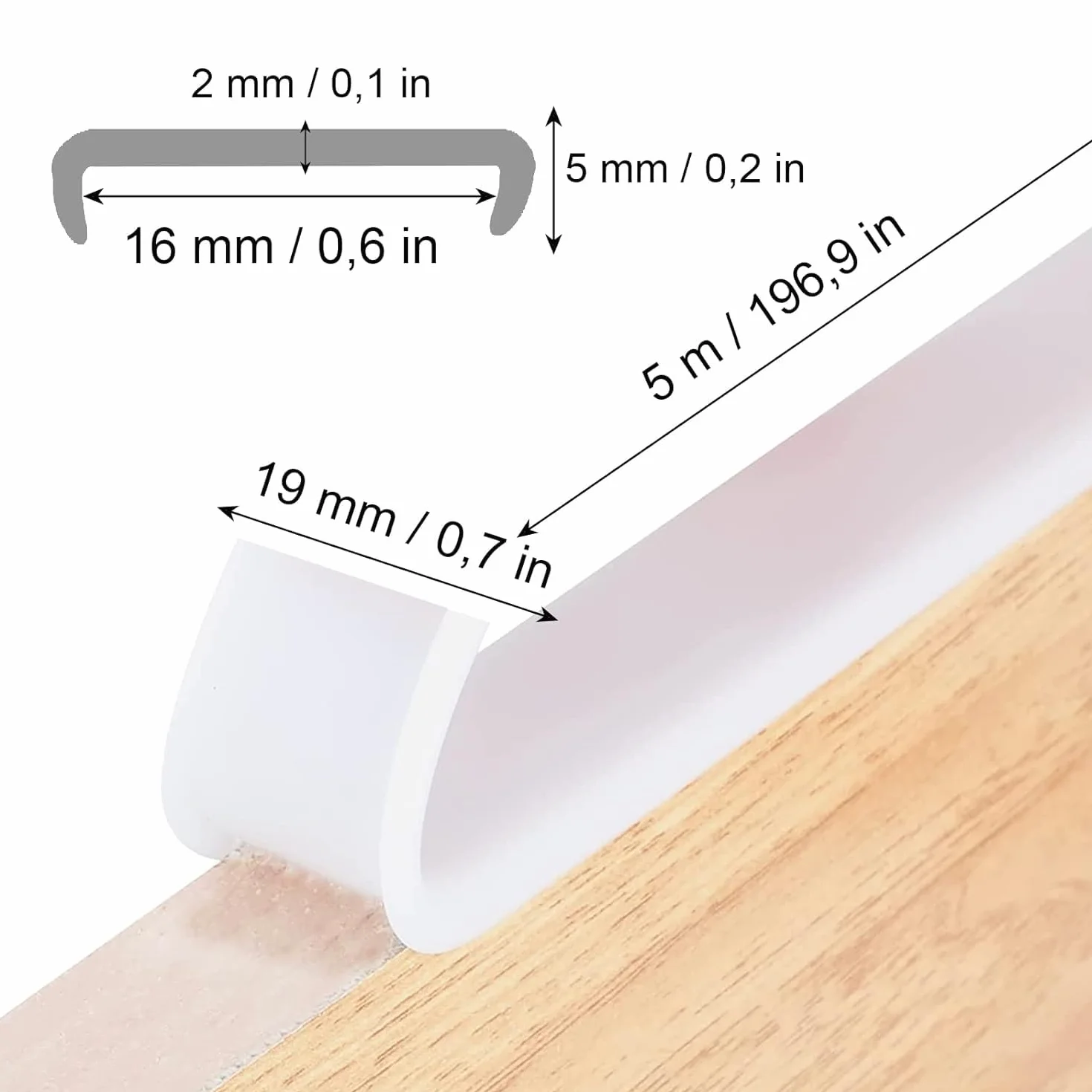 Taśma w kształcie litery U samoprzylepna 16 mm biała ochrona krawędzi