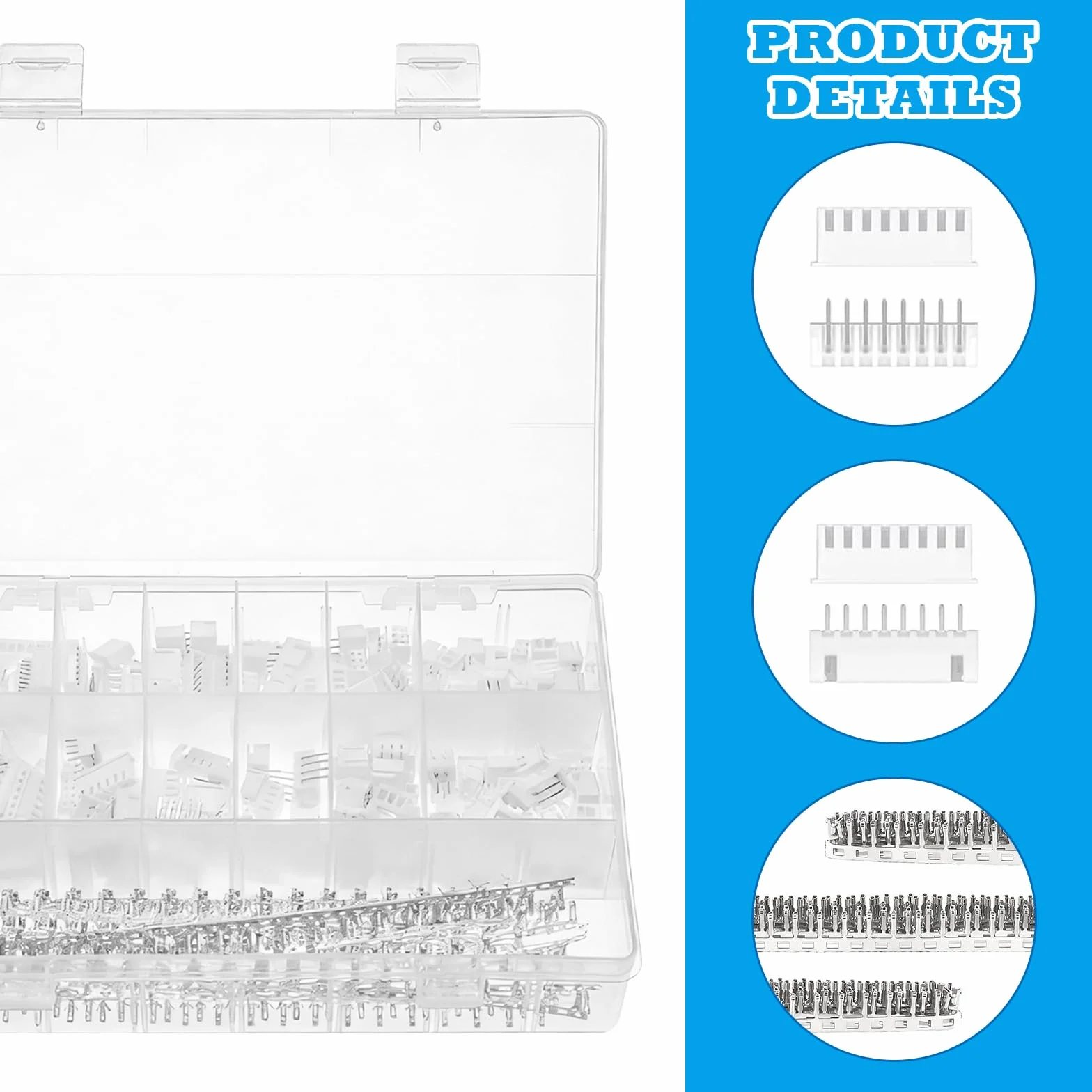Zestaw 600 sztuk złączy JST XH, złącza pinowe metalowe 2,54 mm, obudowy męskie i żeńskie 2,54 mm 2/3/4/5/6/7/8 pin, złącza żeńskie JST-XH do płytek drukowanych