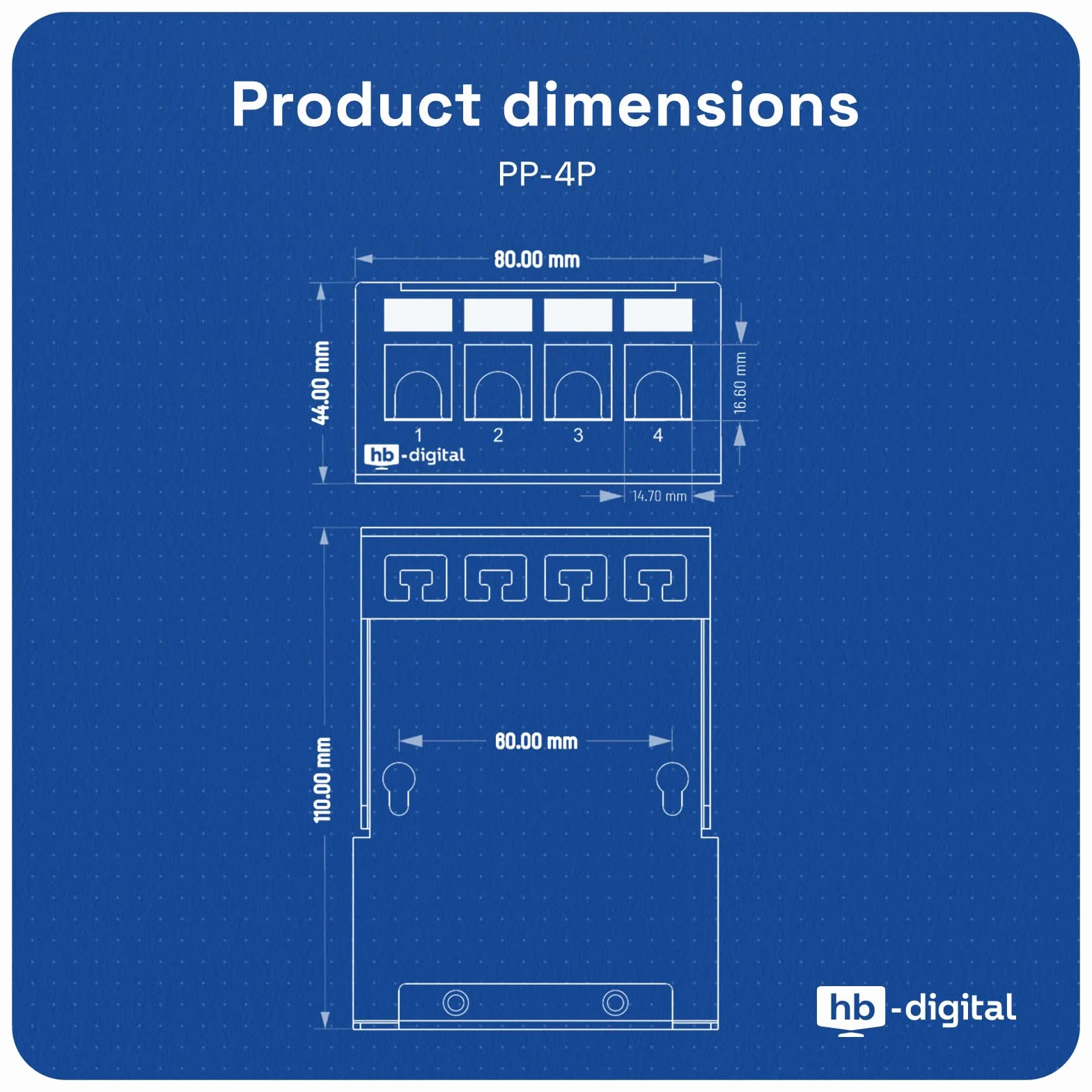hb-digital 4-portowy panel krosowy obudowa do modułów Keystone z np. gniazdem RJ45 RJ11 Socket wtyczka antenowa złącze F USB-C USB-A BF/AF HDMI zacisk biegunowy gniazdo gwintowane BNZ - jasnoszary