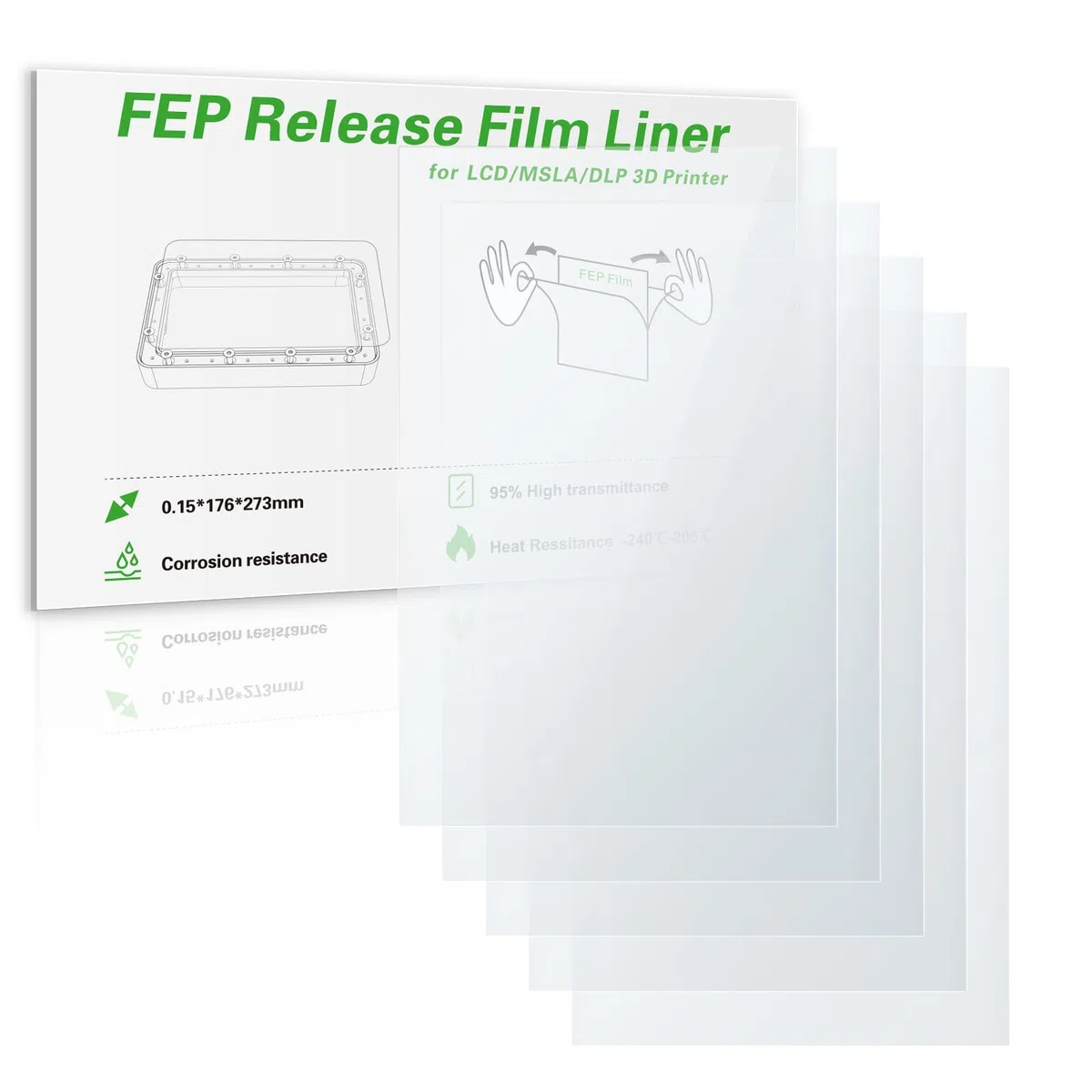 5 szt. folii Saturn 4 Ultra FEP Release Liner 273x176x0,15mm, 5 szt. 95% przepuszczalności światła FEP kompatybilna z Elegoo Saturn 2/3/4/4 Ultra/4 Ultra 16K LCD MSLA DLP żywica drukarki 3D