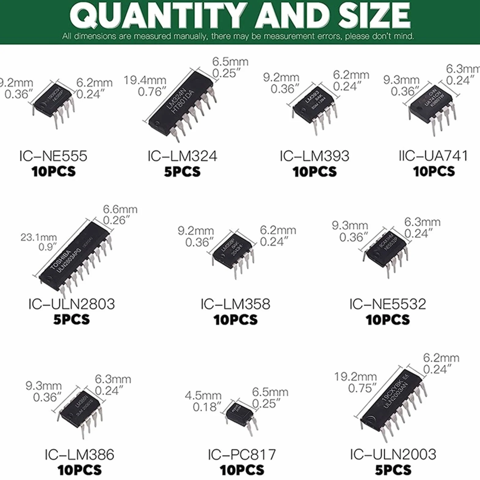 Zestaw 85-elementowy IC NE555 LM324 LM393 UA741 ULN2803 LM358 LM386 NE5532 ULN2003 PC817