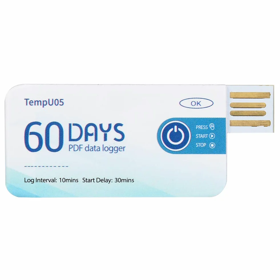 TempU05 rejestrator temperatury, jednorazowy rejestrator temperatury, jednorazowy rejestrator temperatury USB, raport PDF (TempU05)