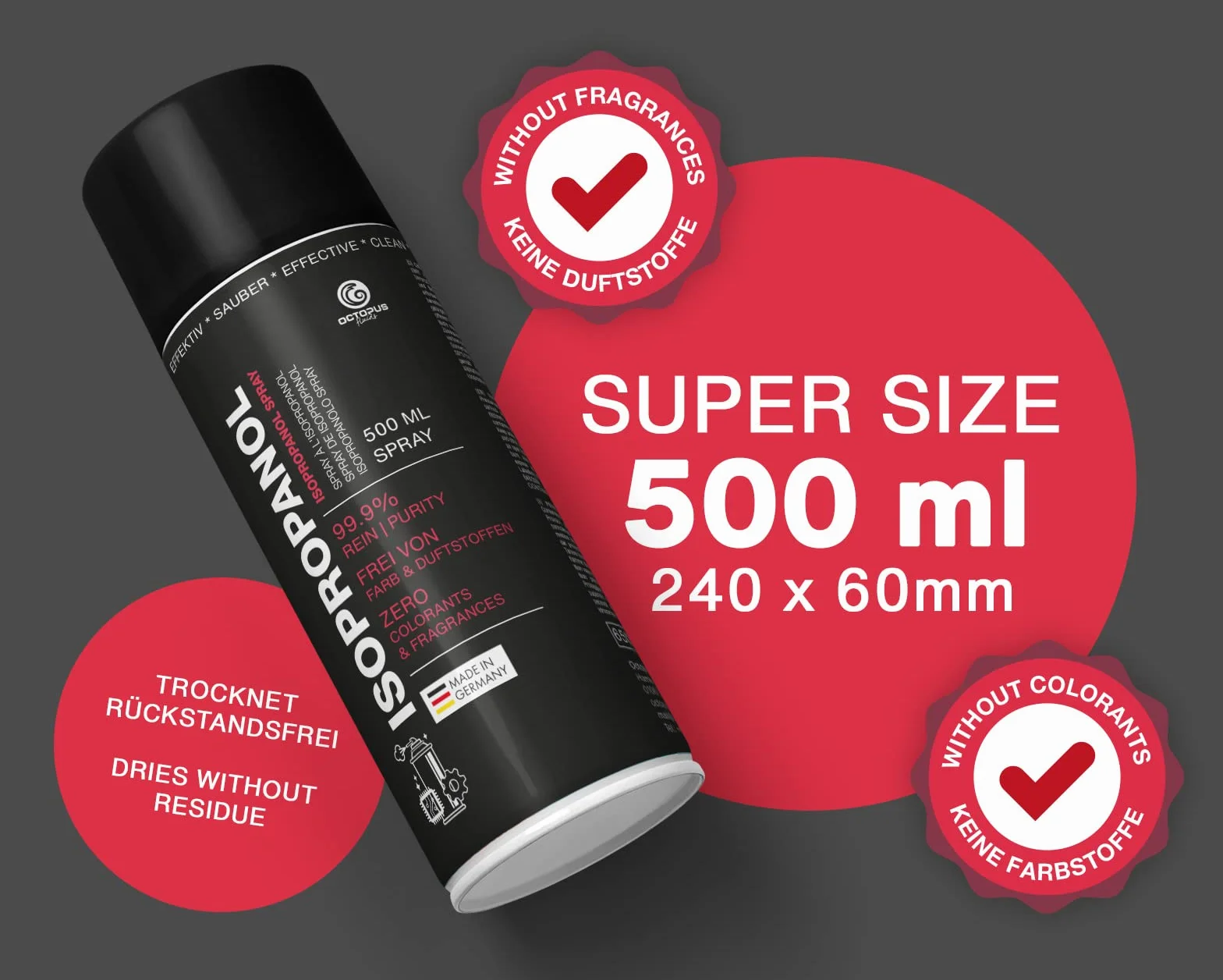 OCTOPUS izopropanol Spray, IPA alkohol czyszczący w praktycznej puszce z rozpylaczem – 500 ml