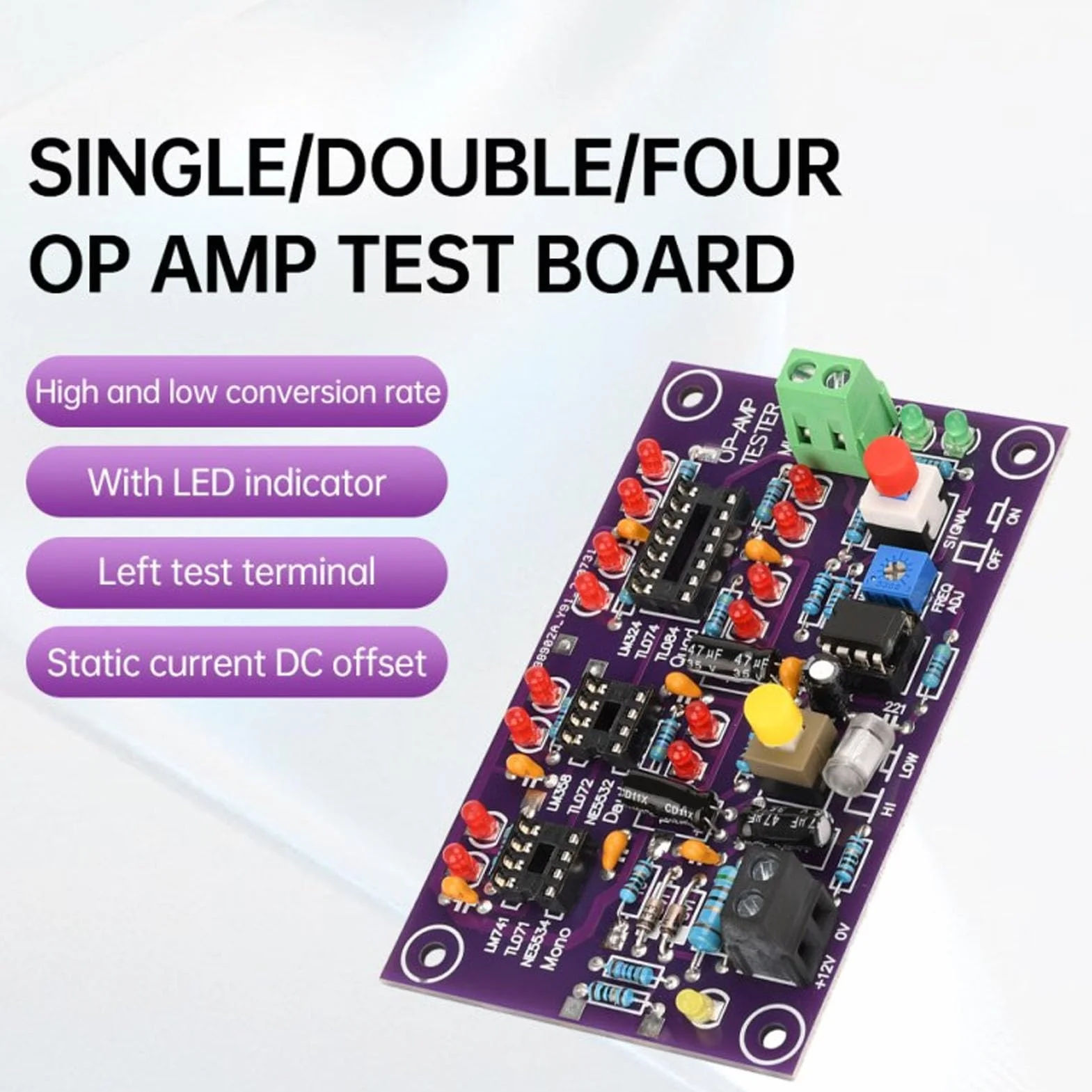 Moduł Testowy dla Wzmacniacza Operacyjnego - Wzmacniacz Operacyjny Test Tester OP Amp dla Pojedynczego i Podwójnego Testera T2 DC12V