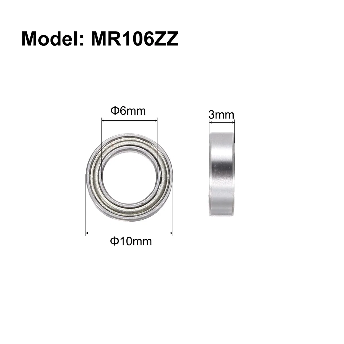 QUARKZMAN 8 szt. Łożyska kulkowe głęboko gardło Mr106Zz Z2 6 x 10 x 3 mm stal chromowana o wysokiej zawartości węgla podwójnie ekranowana metalowa łożyska precyzyjne, P0 (ABEC1)