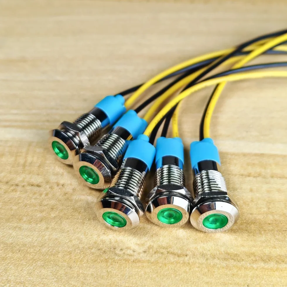 Gebildet 5 Sztuk 8mm 230V AC LED Metalowy Wskaźnik Świetlny Wodoodporna Lampka Sygnalizacyjna Zielona