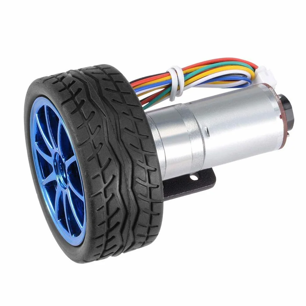 Silnik Z Przekładnią Enkodera DC 12V 65mm Zestaw Kół Silnika Z Redukcją Prędkości Metalowy Do Robota DIY 200 Obr./Min