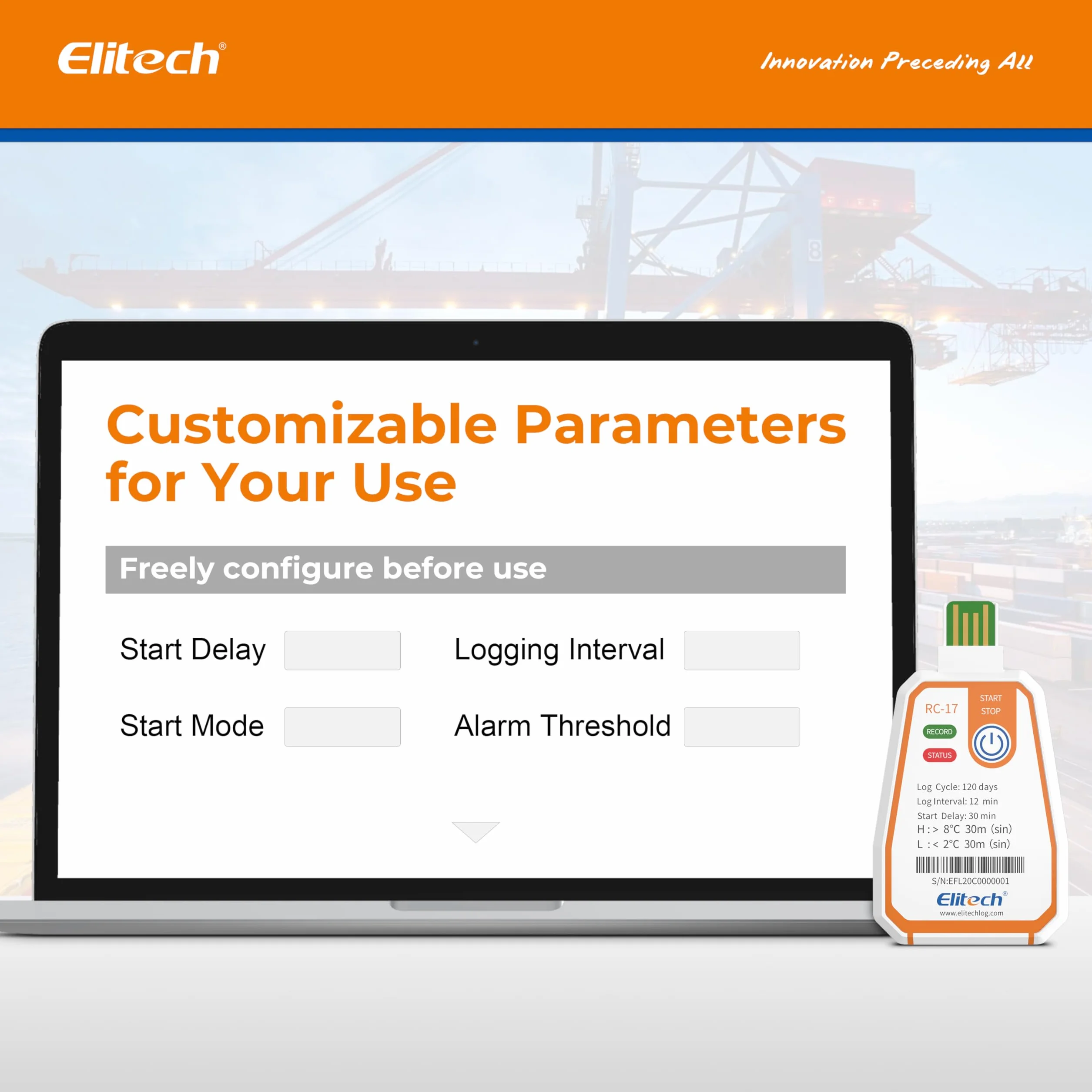 Elitech RC-17 Jednorazowy rejestrator temperatury USB IP67 180 dni 16000 rekordów