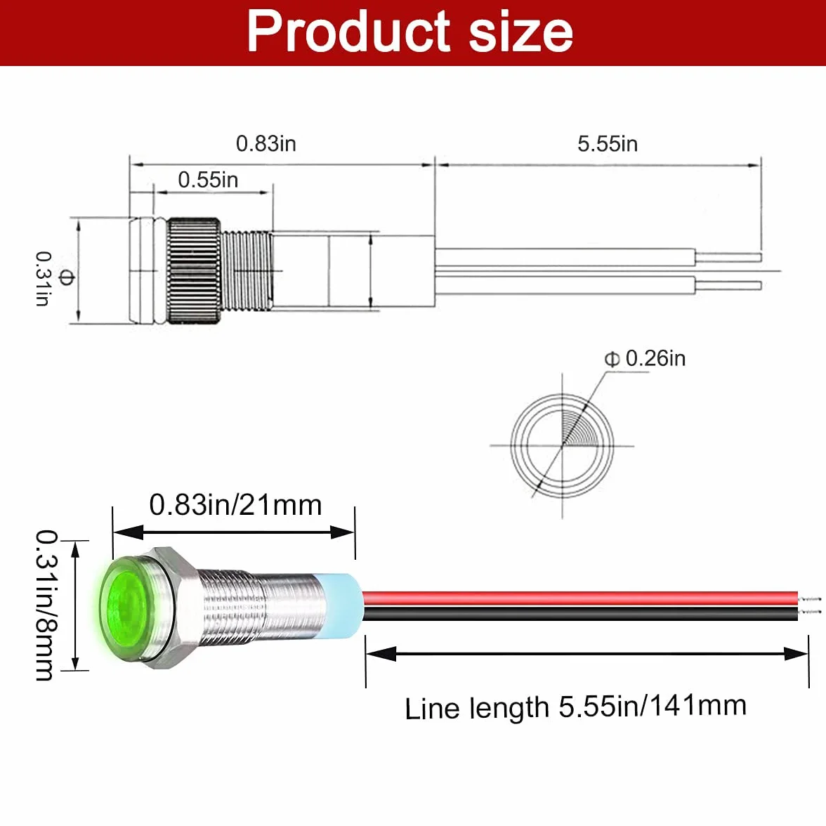 Gebildet 10 Sztuk 6mm 1/4" AC/DC 12-24V Led Metalowy Wskaźnik Świetlny Wodoodporna Lampka Sygnalizacyjna Zielony