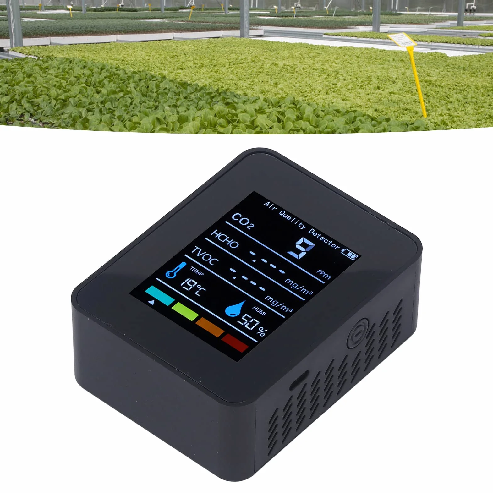 Monitor Jakości Powietrza, Detektor CO2 Czarny Detektor Dwutlenku Węgla CO2 LCD TVOC HCHO Temperatura Wilgotność Monitor Jakości Powietrza Miernik Monitor CO2 do Namiotów
