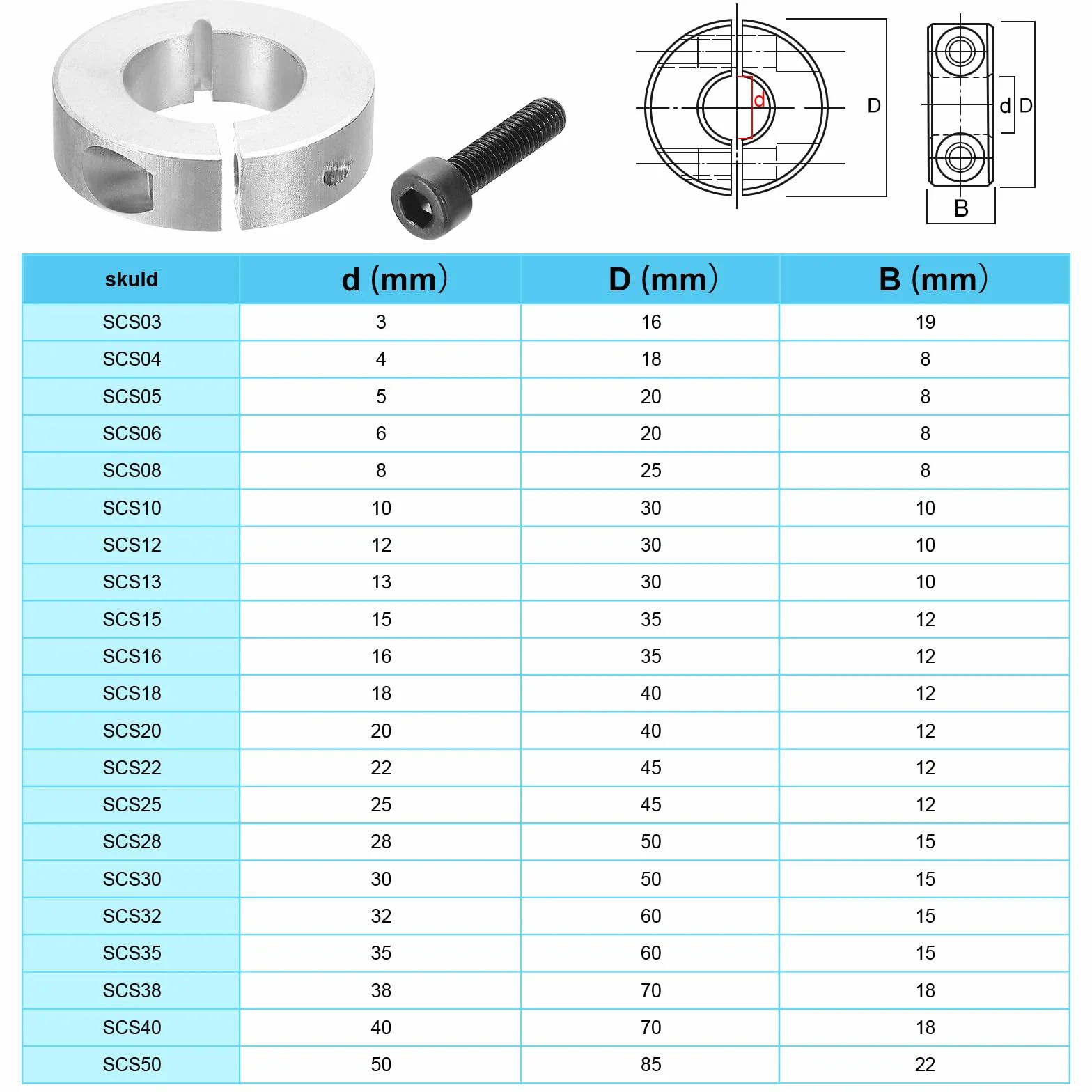 PATIKIL Otwór 30 mm podwójny podział kołnierz wału zaciskowego 50 mm OD 15 mm grubość, 2 szt. Kołnierz blokujący ze stopu aluminium styl zacisk ze śrubą mocującą do przemysłu mechanicznego, srebrny