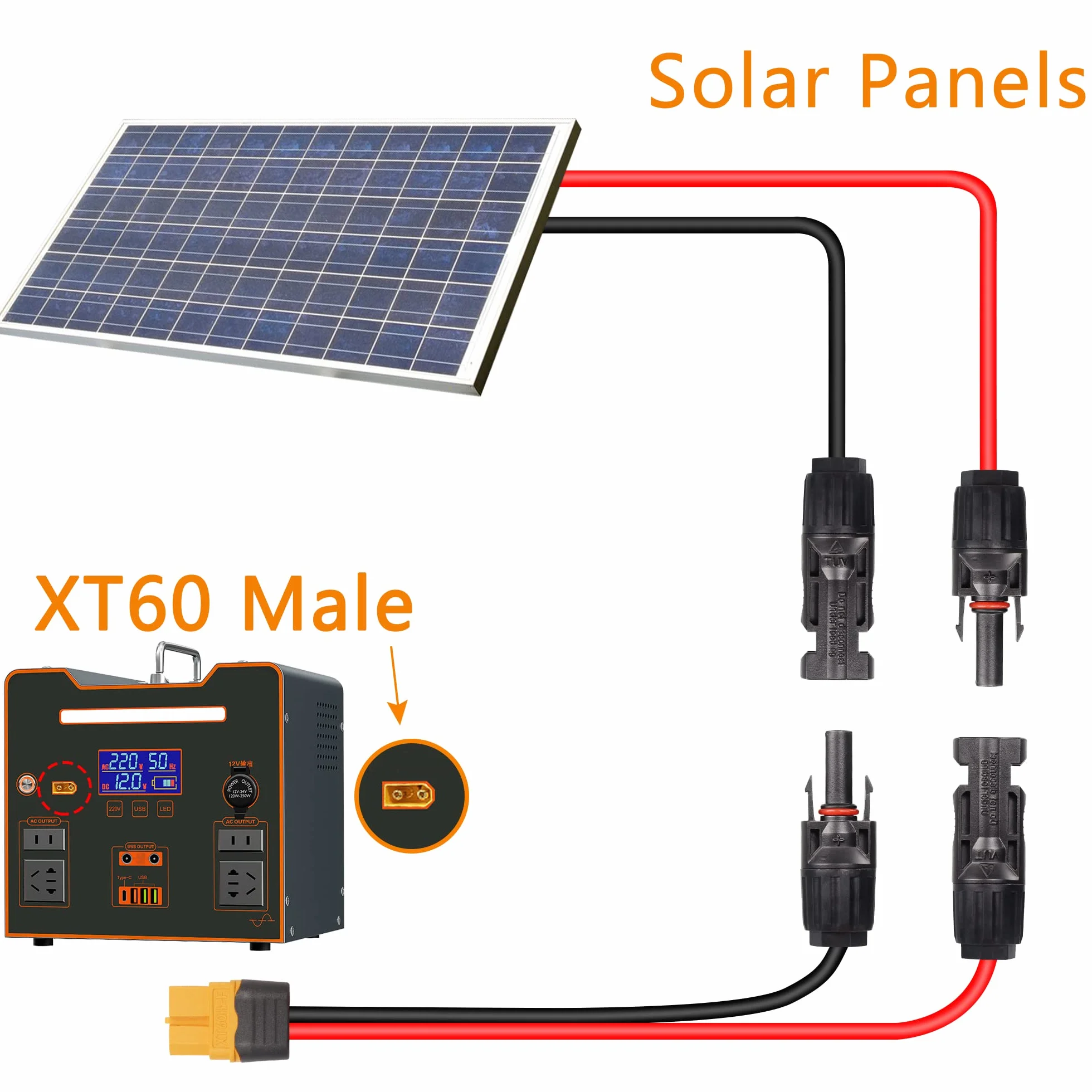 YAODHAOD Panel słoneczny z wtyczką XT60 i gniazdem 12AWG do generatora solarnego
