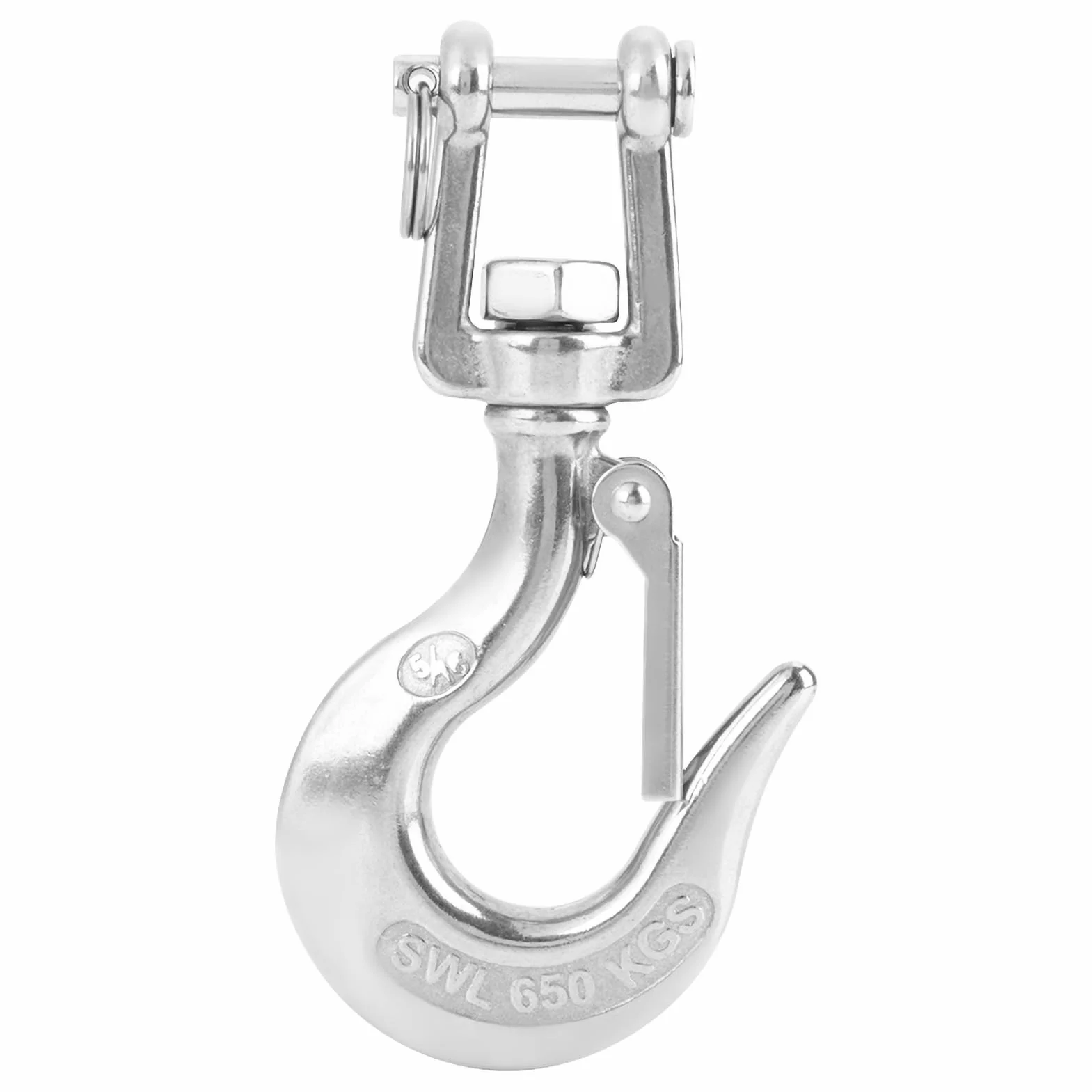 Sicherheits-Haken 304 Edelstahl-Schwenker-anhebender Haken-Stahlaugen-Haken mit Verschluss-Rigging-Zusatz 650kg / 1000kg(650kg)