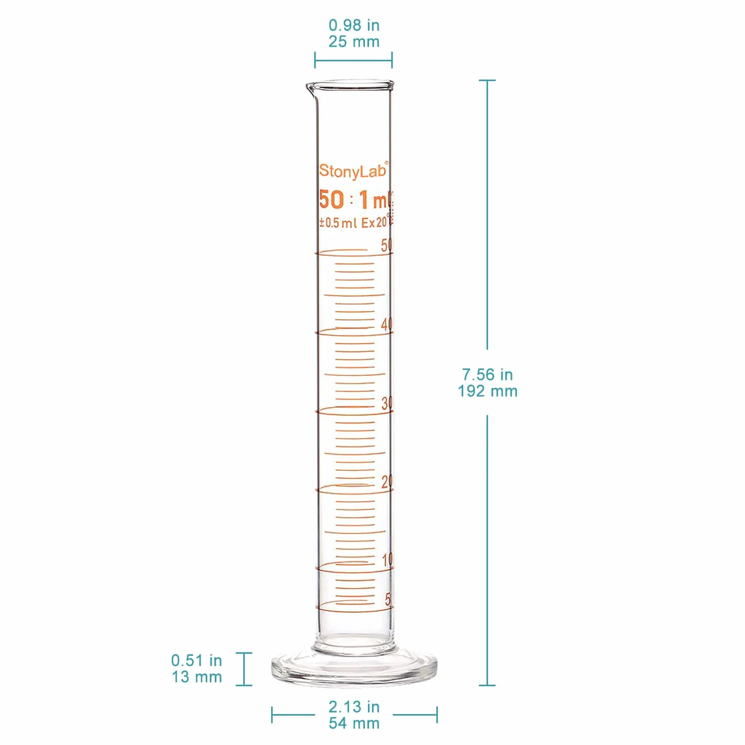 stonylab 1-pak cylindra z miarką, szkło borokrzemowe 50 ml ciężka ściana miarka ze szkła stopniowanego