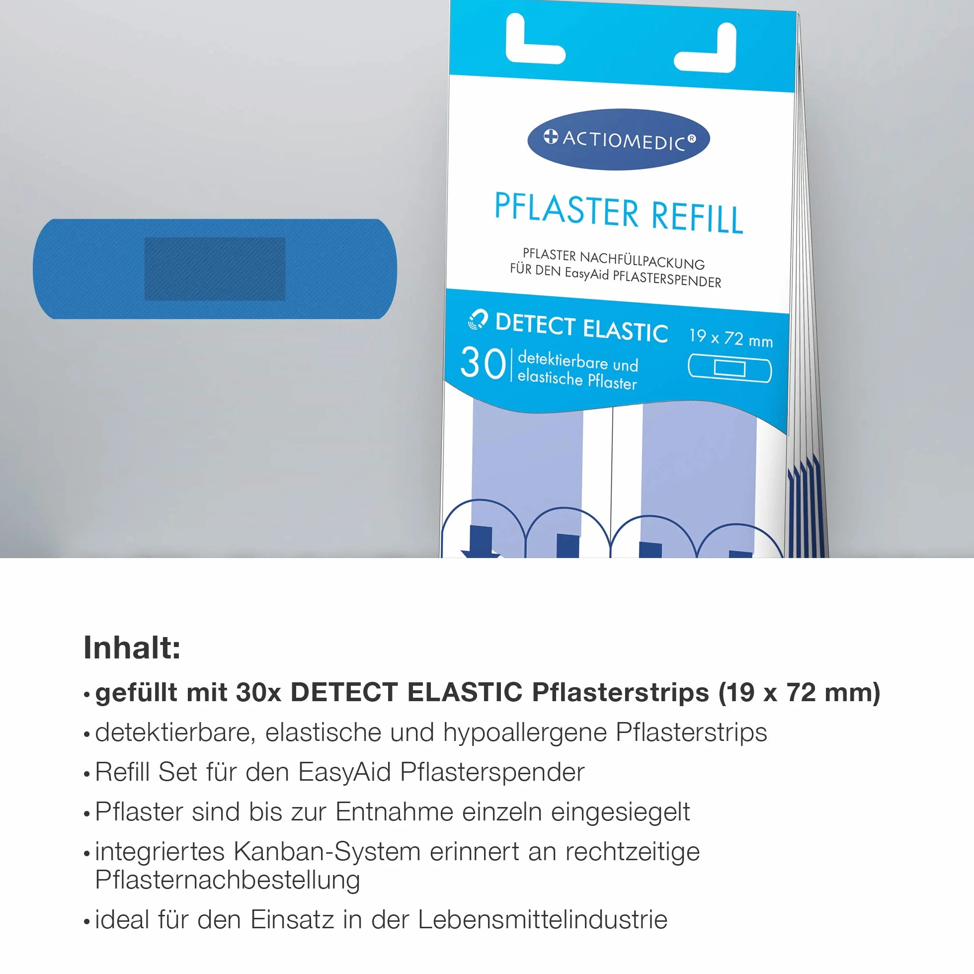 ACTIOMEDIC I DETECT ELASTIC Zestaw uzupełniający wykrywalnych plastrów 30 sztuk Niebieski