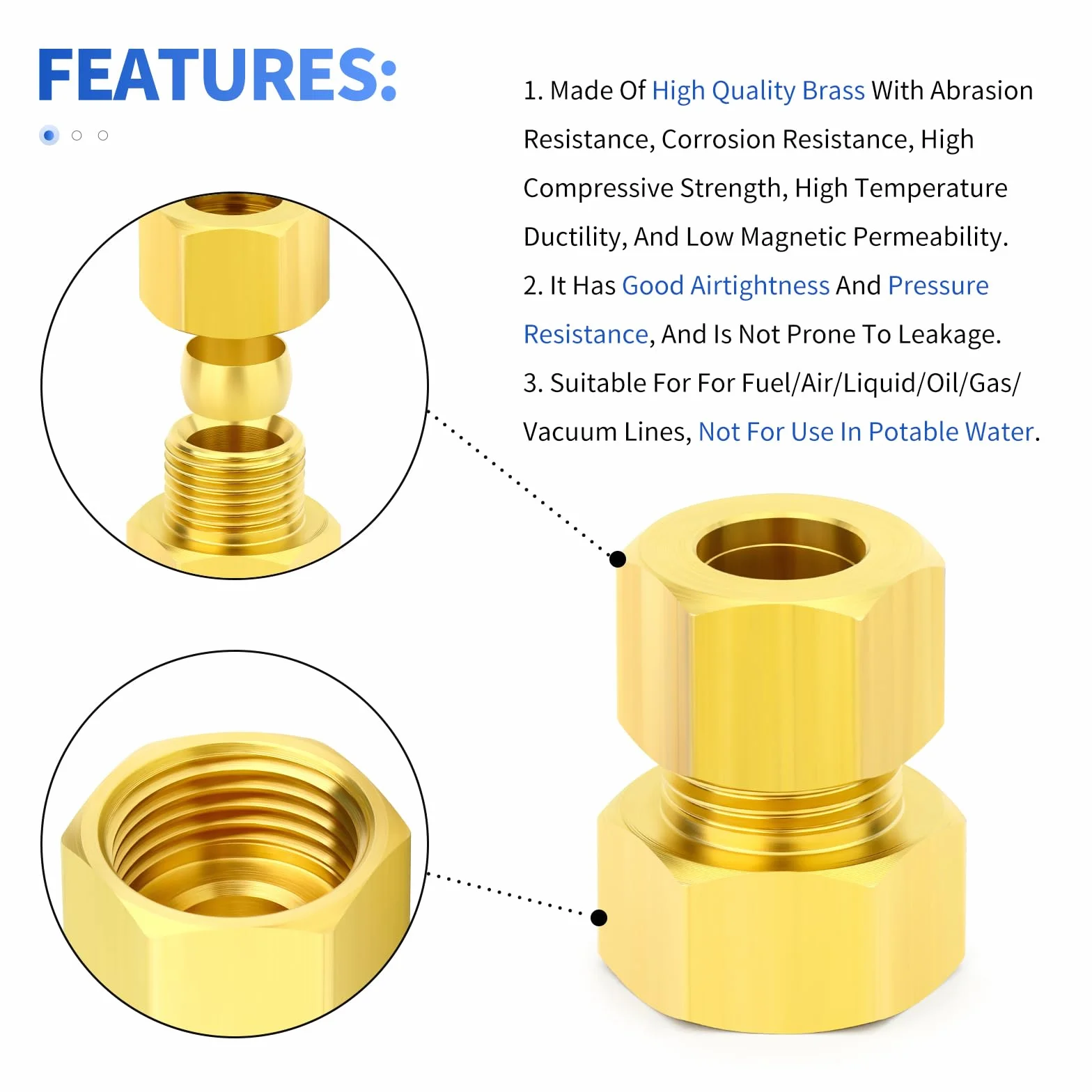 Mosiężna złączka kompresyjna 6 mm x 1/8 cala BSP prosta