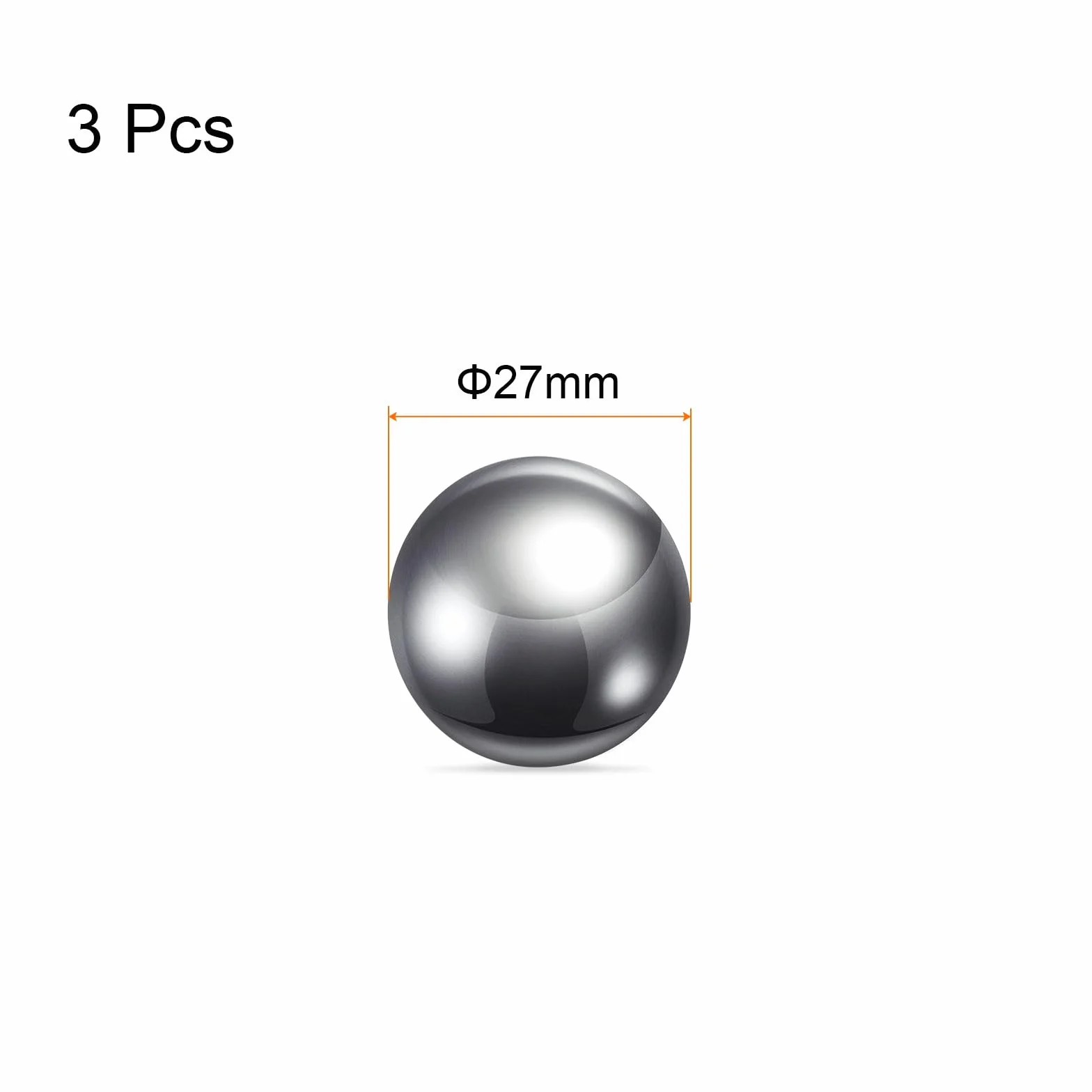 sourcing map 3 sztuki kul precyzyjnych 27 mm średnica G10 stal chromowana kulka do łożysk srebrna