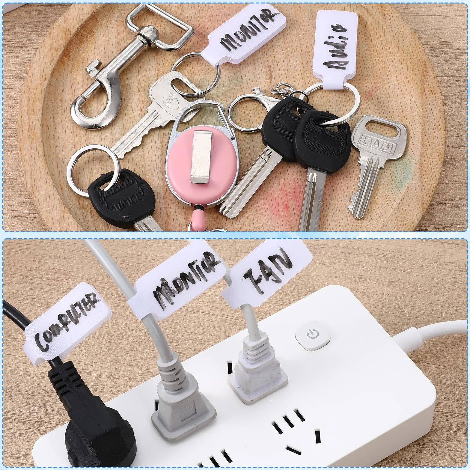 60 sztuk etykiet na kable, 4 cm x 2 cm, nylonowe etykiety do wielokrotnego użytku, samoprzylepne etykiety do zarządzania kablami, idealne do identyfikacji przewodów i elektroniki (białe)