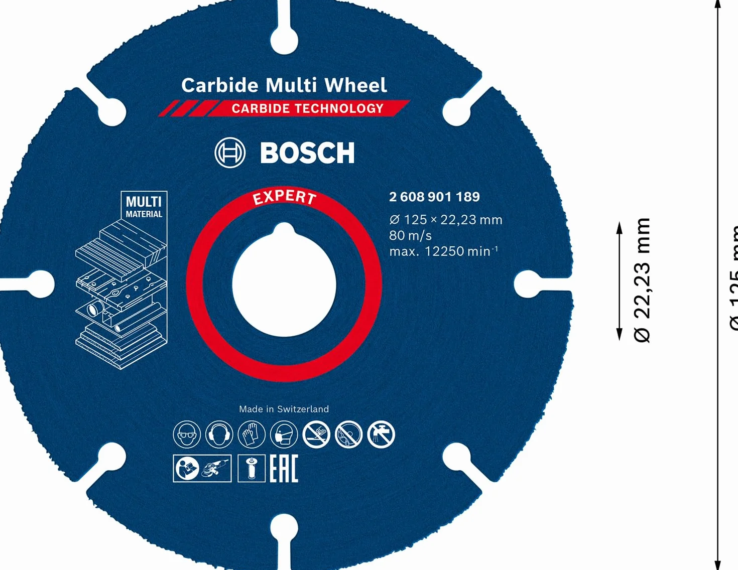 Bosch 1x Tarcze tnące EXPERT Carbide Multi Wheel (do Twarde drewno, Drewno z gwoździami, Ø 125 mm, Professional Akcesoria Mała szlifierka kątowa)