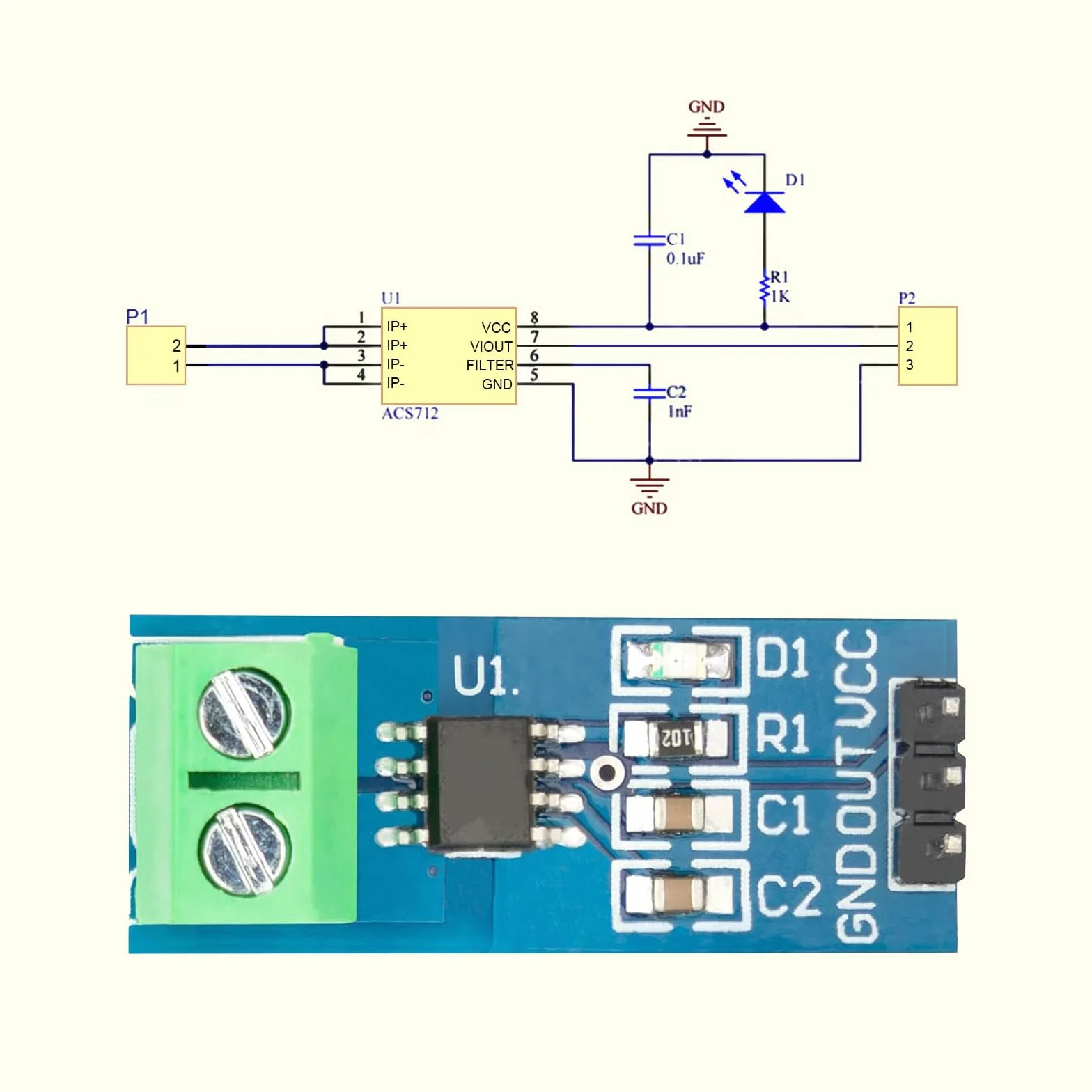 Moduł czujnika prądu ACS712 30A kompatybilny z Arduino Bascom