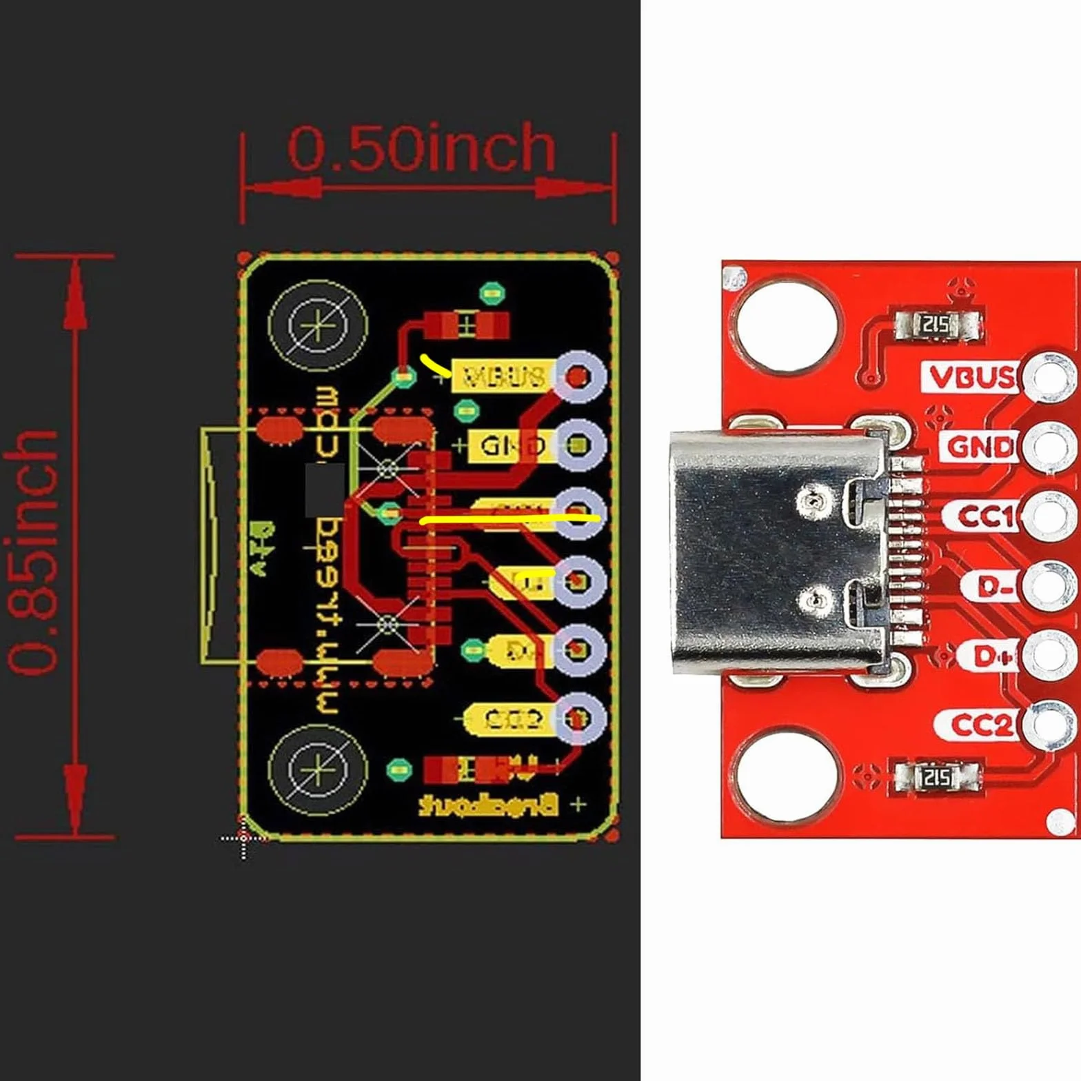 USB C Breakout Board szeregowe złącze breakout żeńska karta konwersji, USB typu C żeńska płytka PCB (20)