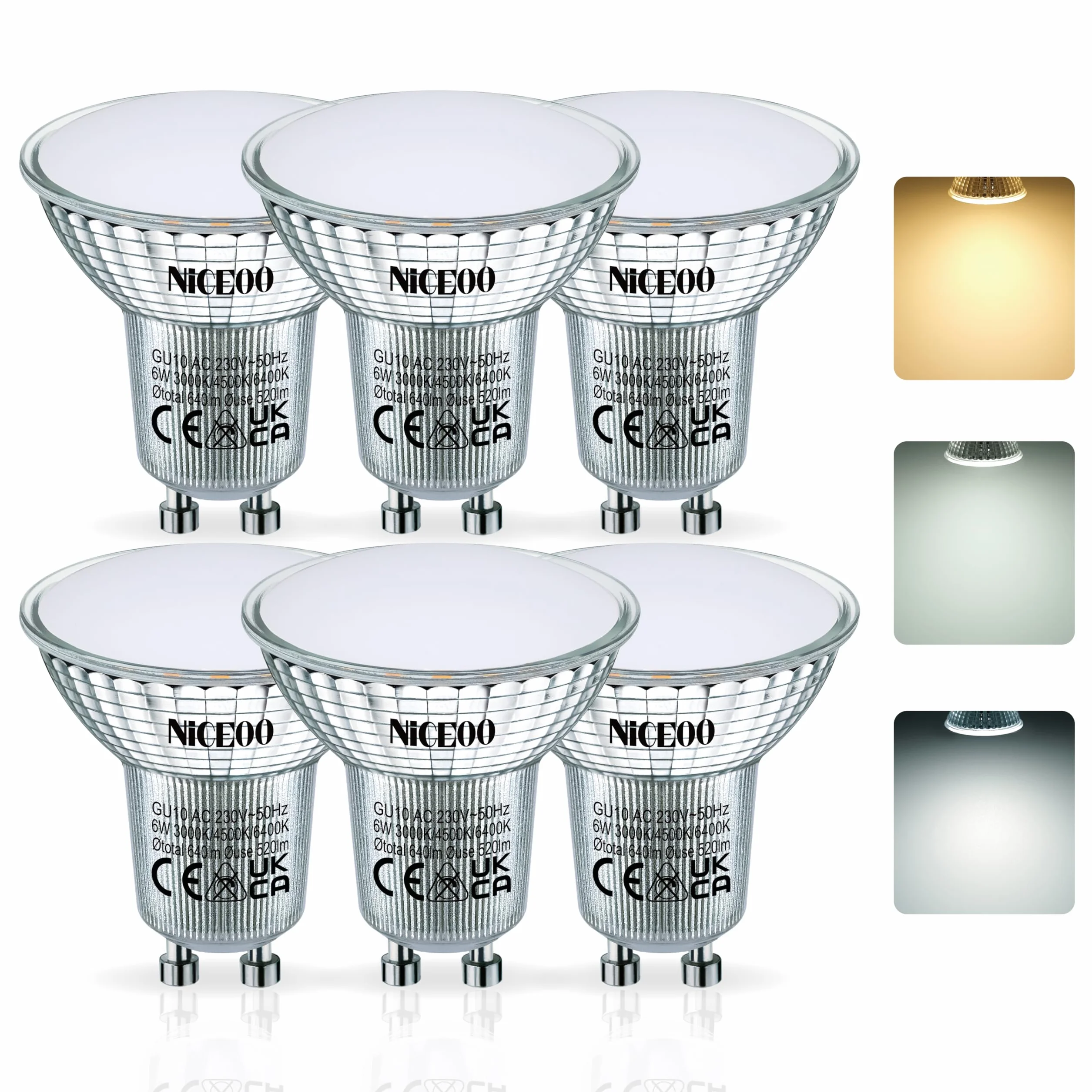 GU10 LED 520lm 3000K 4500K 6400K 6 szt.