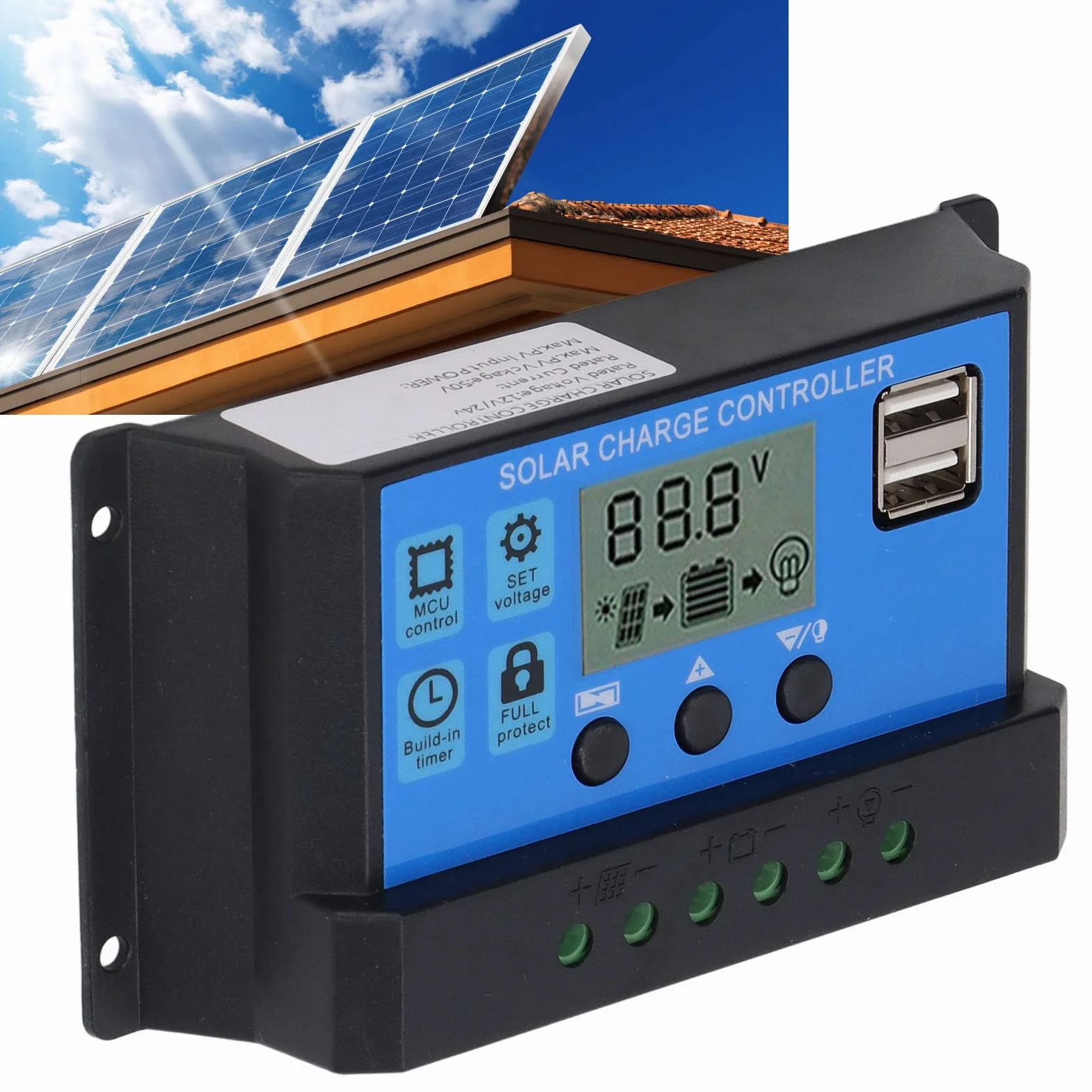 Kontroler Fotowoltaiczny PWM, 12V 24V Kontroler Panelu Słonecznego Kontroler Solarny MPPT Regulator Fotowoltaiczny Wyświetlacz LCD MPPT Solar, Kontrolery Energii (100A)