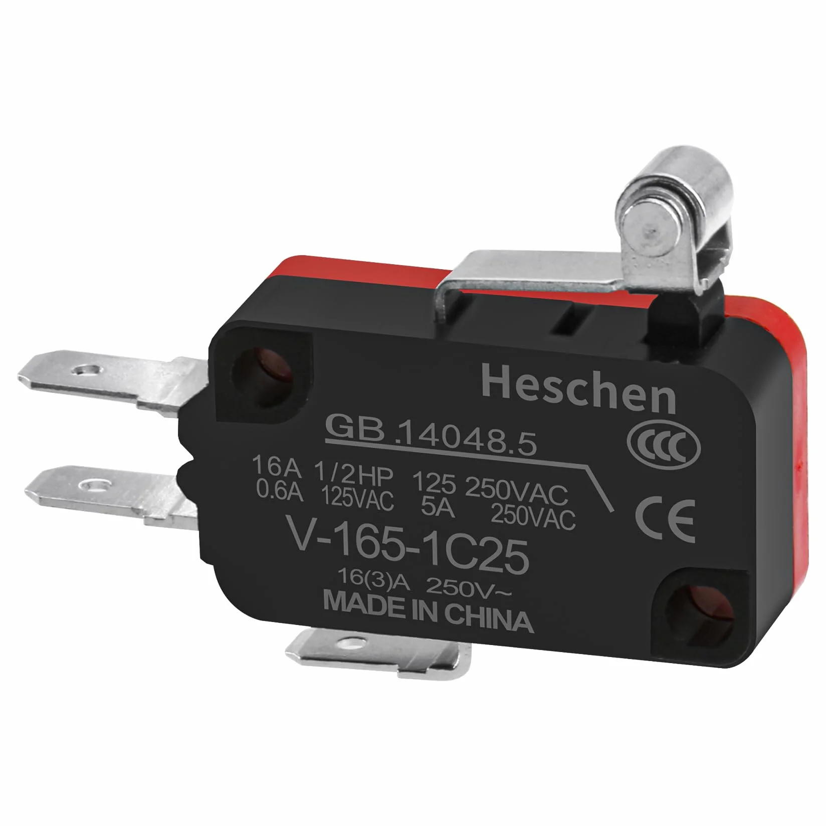 Heschen mikro przełącznik V-165-1C25 SPDT krótka dźwignia rolkowa 16 A 250 V AC 5 szt.