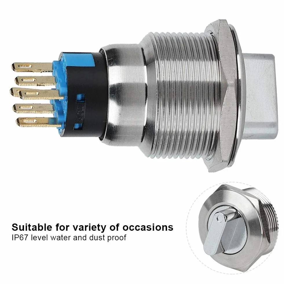 Drehschalter, 19 mm Edelstahl Wasserdichter IP67 Umschaltsteuerung Wahlschalter mit 5-14 N Arbeitsdruck, Schalter für Haushaltsgeräte, Fahrzeugmodifikation(6 Pin und 3 Level)