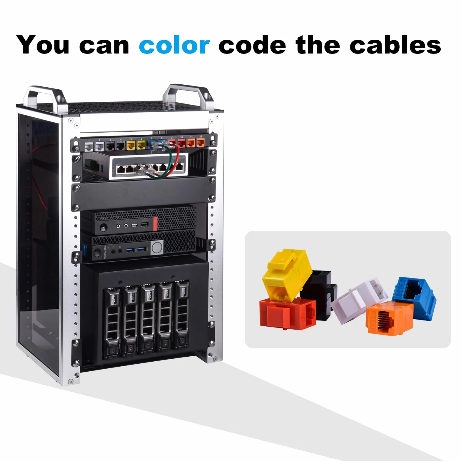 GeeekPi Keystone RJ45 Cat6 Connectors, zestaw 12 sztuk, wielokolorowe, pozłacane szpilki, obudowa ABS