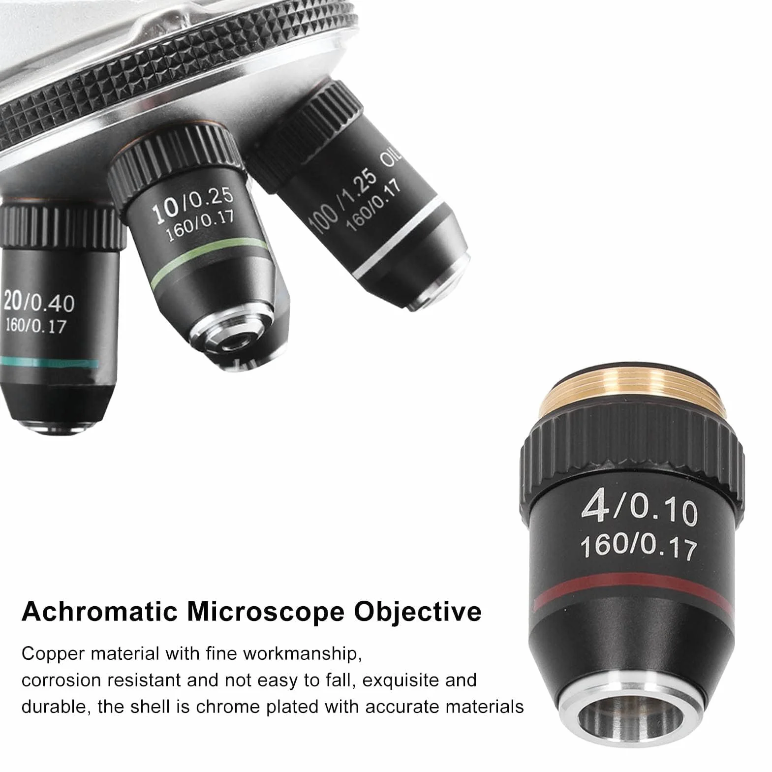 Obiektyw mikroskopu achromatycznego 4x powiększenie 20,2 mm gwint standardowy do mikroskopu biologicznego