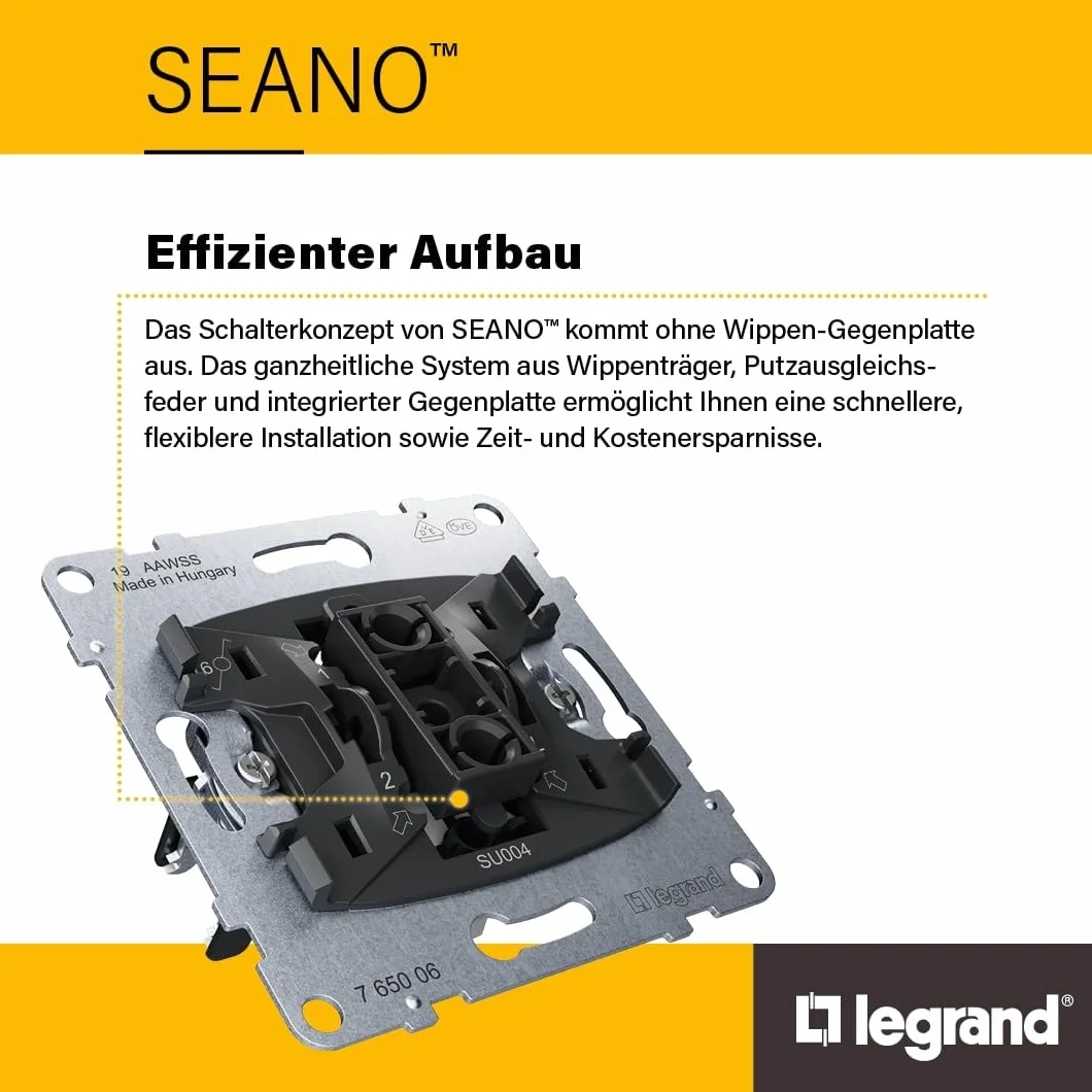 Legrand, SEANO przełącznik szeregowy, zaciski wtykowe, 2 x funkcja oświetlenia LED z możliwością doposażenia (numer artykułu: 764526), 2 x funkcja kontrolna LED z możliwością doposażenia (numer