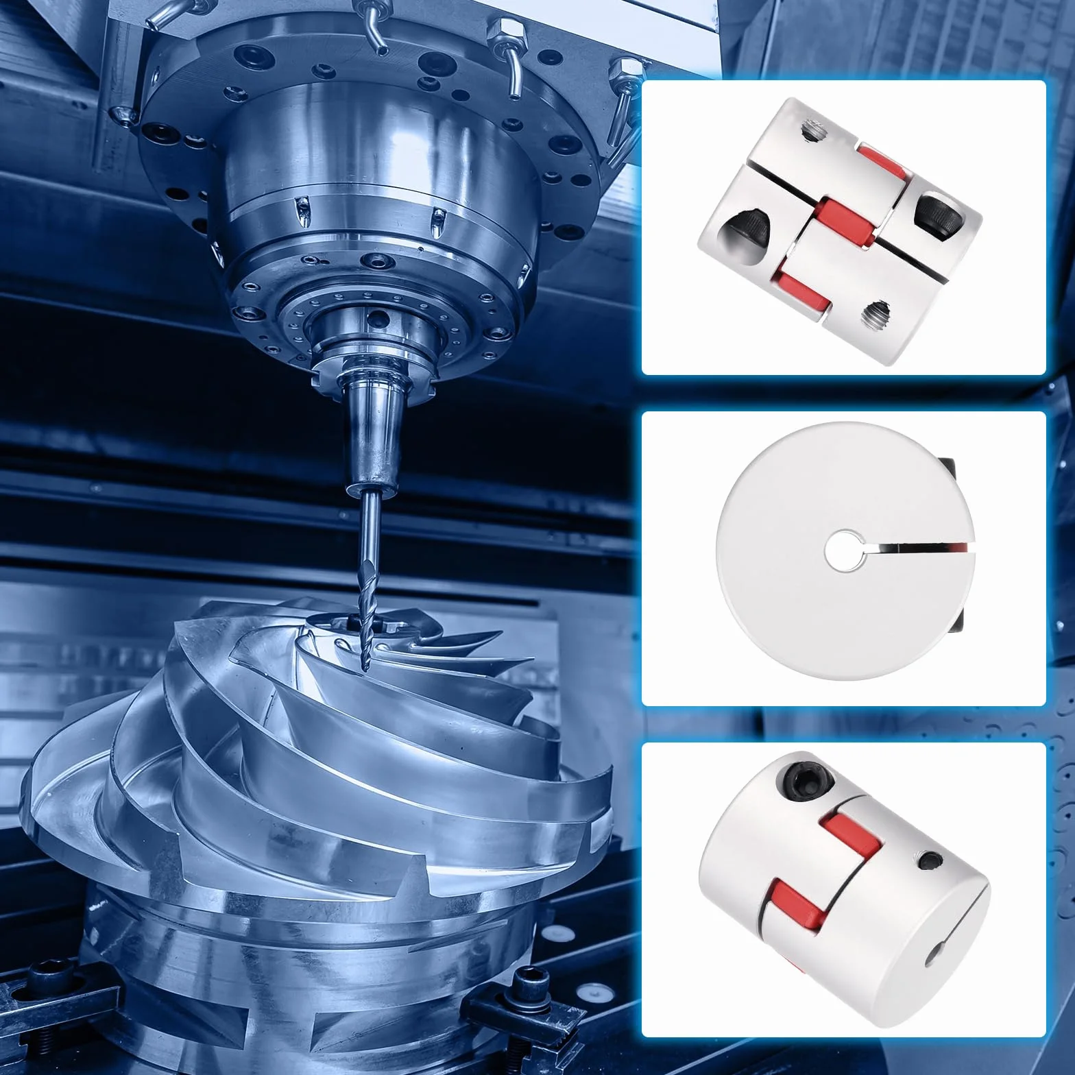 QUARKZMAN Aluminiowe sprzęgło wału 8 mm na 8 mm, elastyczne sprzęgło pająka, dł. 50 mm x śr. 40 mm, sprzęgło sosnowe, połączenie wałowe, do drukarki 3D, dekoder DIY, frezarki CNC